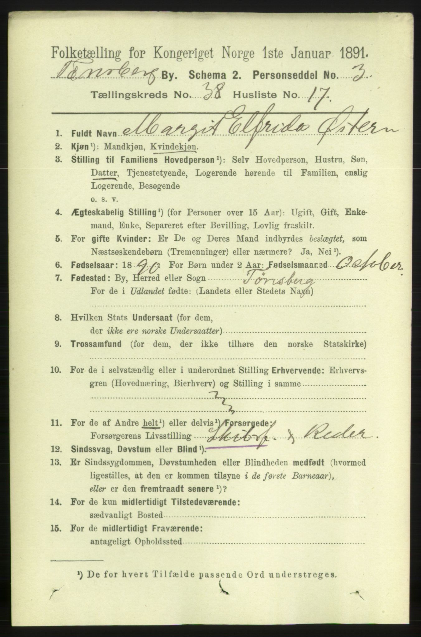 RA, 1891 census for 0705 Tønsberg, 1891, p. 8260