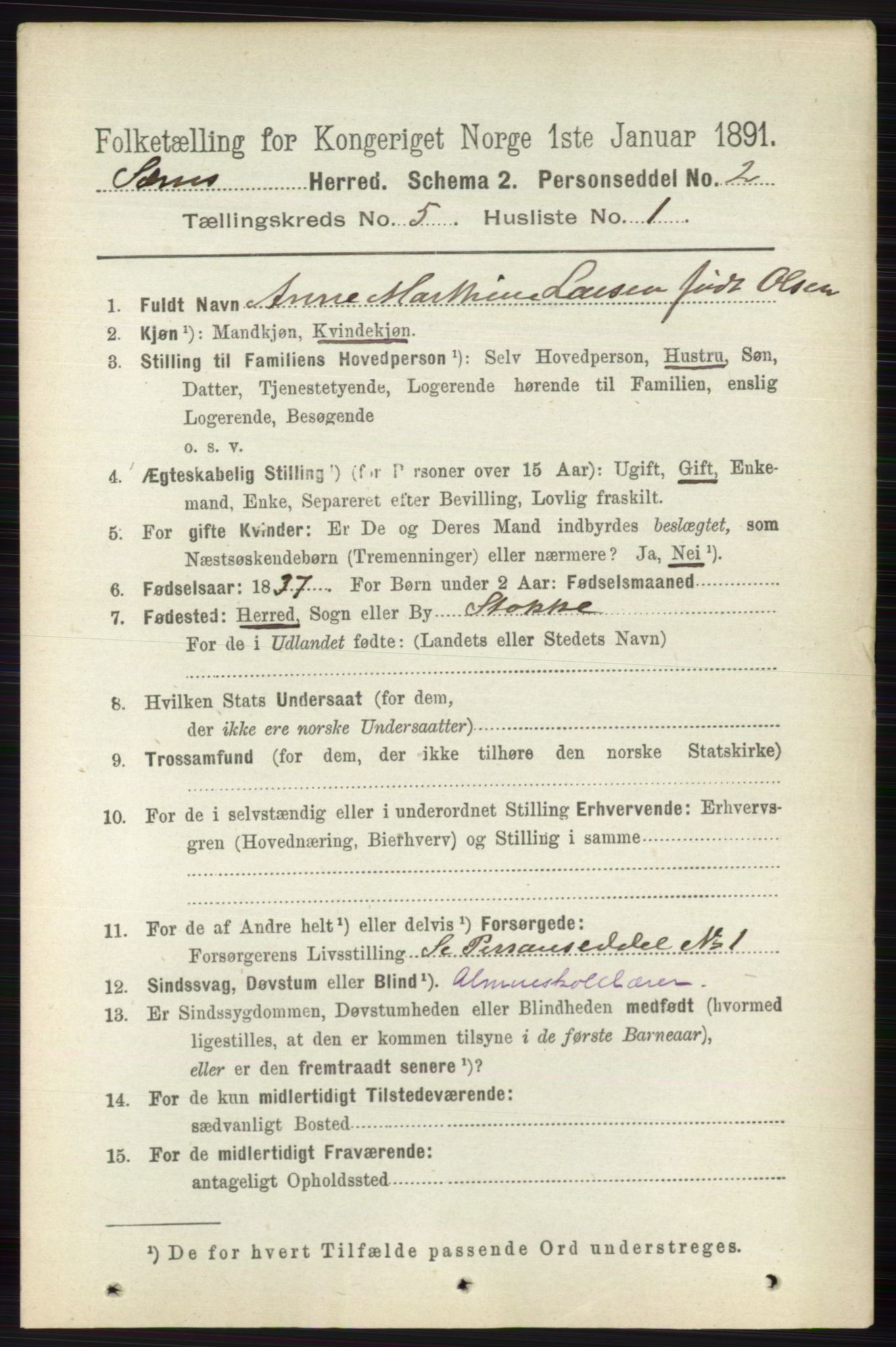 RA, 1891 census for 0721 Sem, 1891, p. 2063