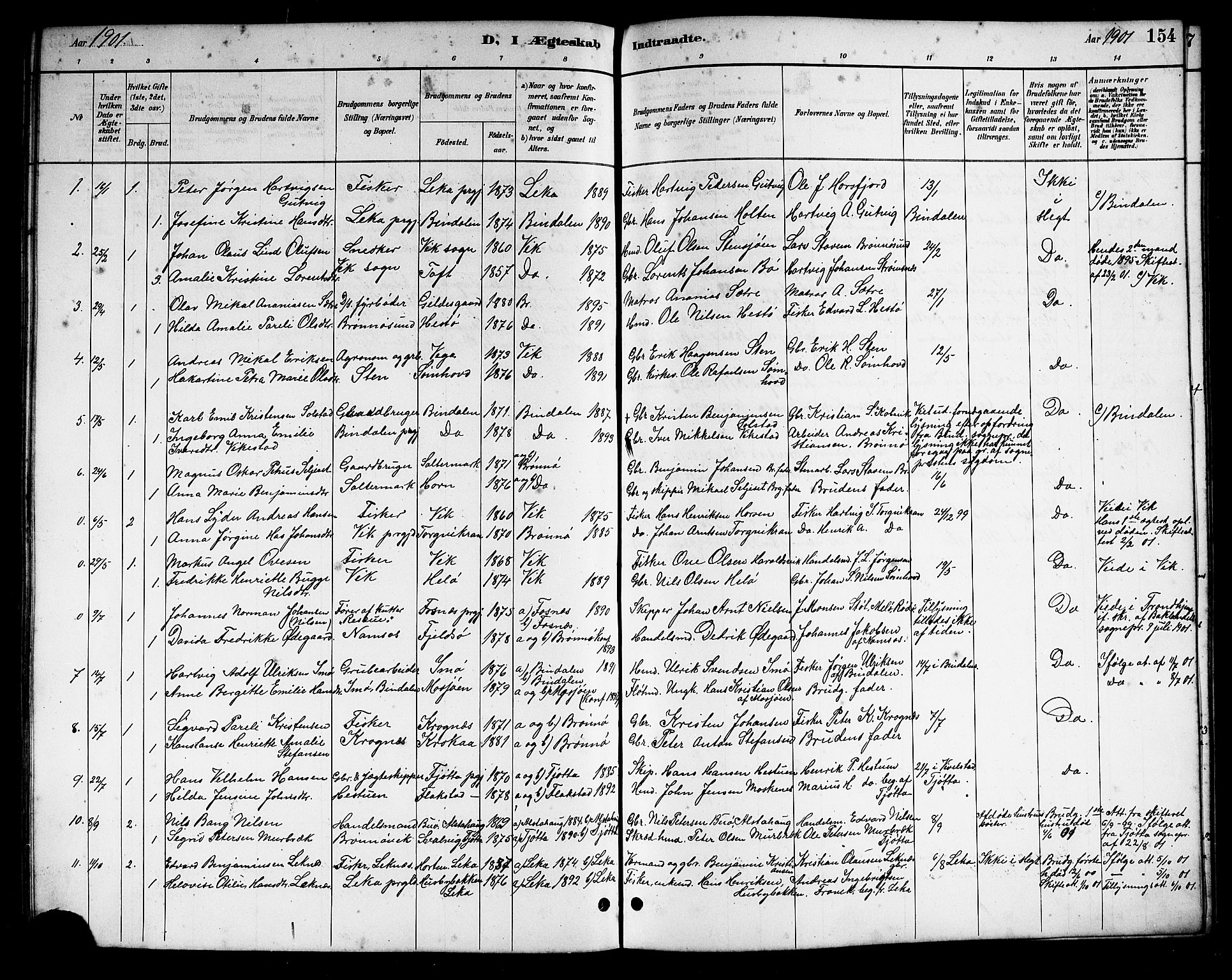 Ministerialprotokoller, klokkerbøker og fødselsregistre - Nordland, SAT/A-1459/813/L0213: Parish register (copy) no. 813C05, 1887-1903, p. 154