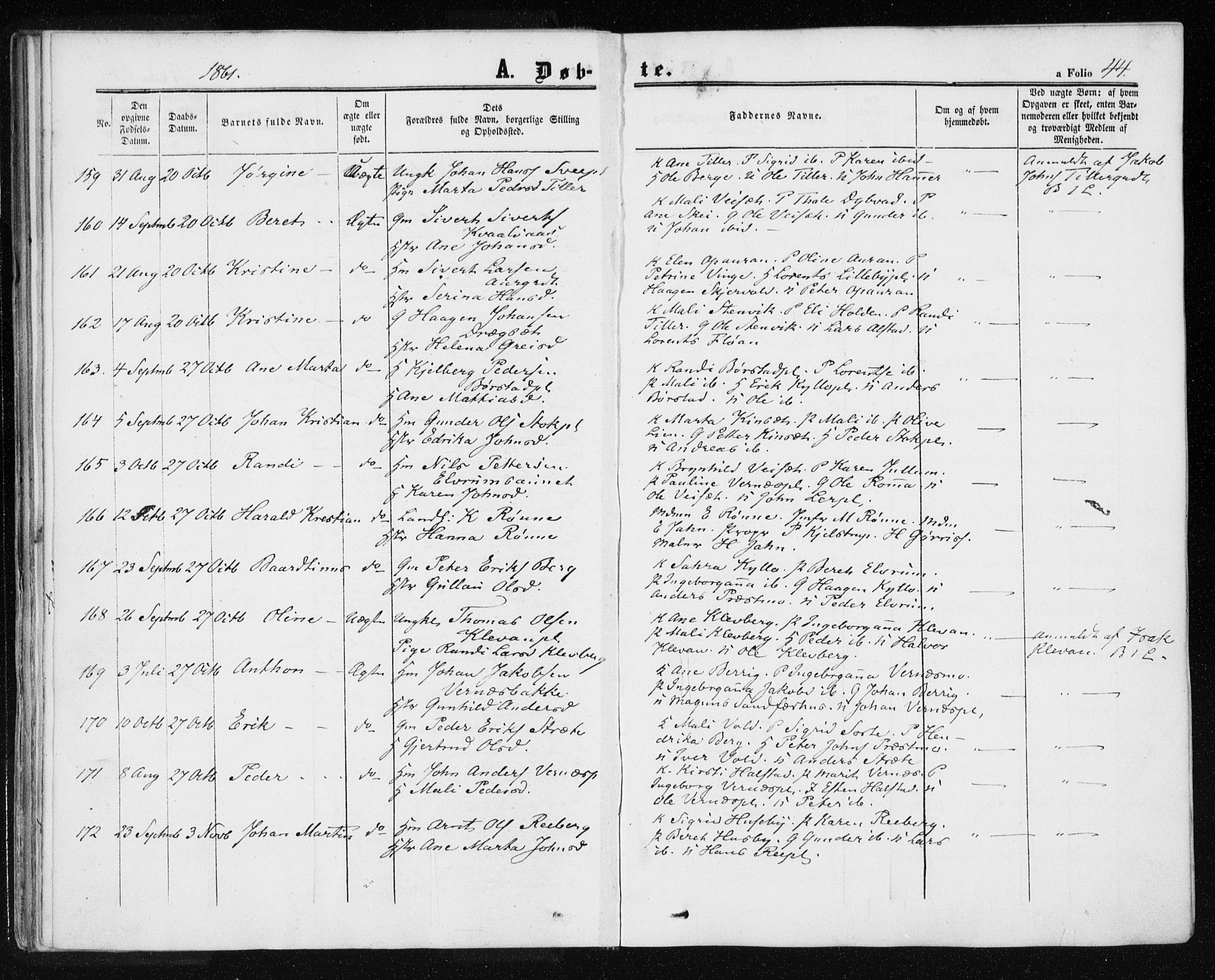 Ministerialprotokoller, klokkerbøker og fødselsregistre - Nord-Trøndelag, SAT/A-1458/709/L0075: Parish register (official) no. 709A15, 1859-1870, p. 44