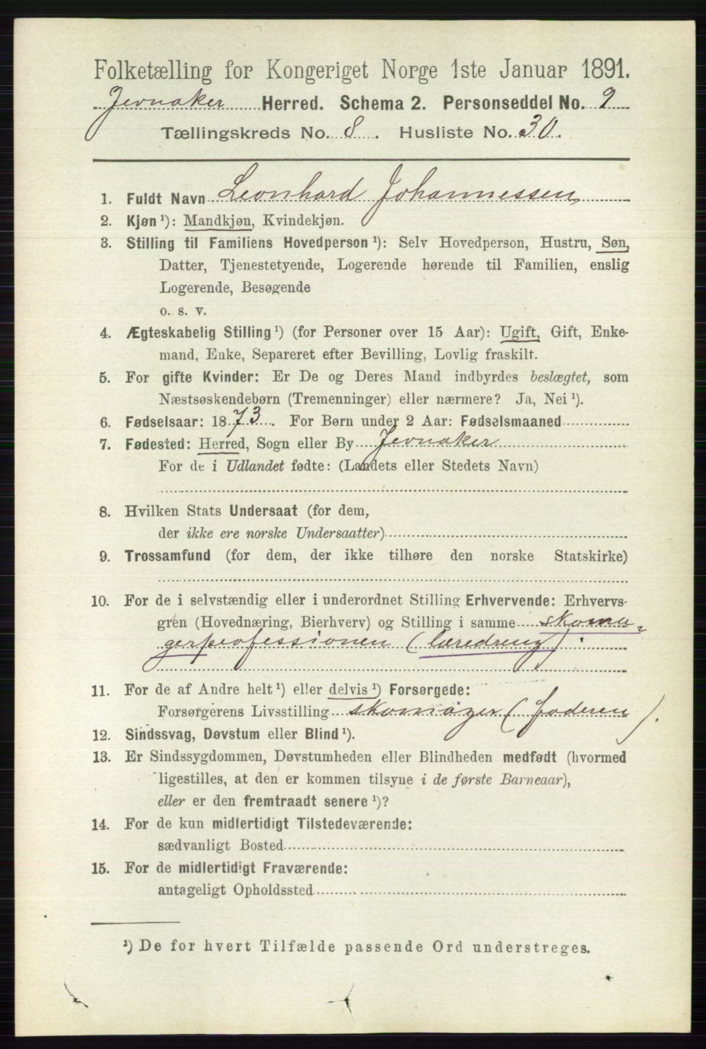 RA, 1891 census for 0532 Jevnaker, 1891, p. 4515