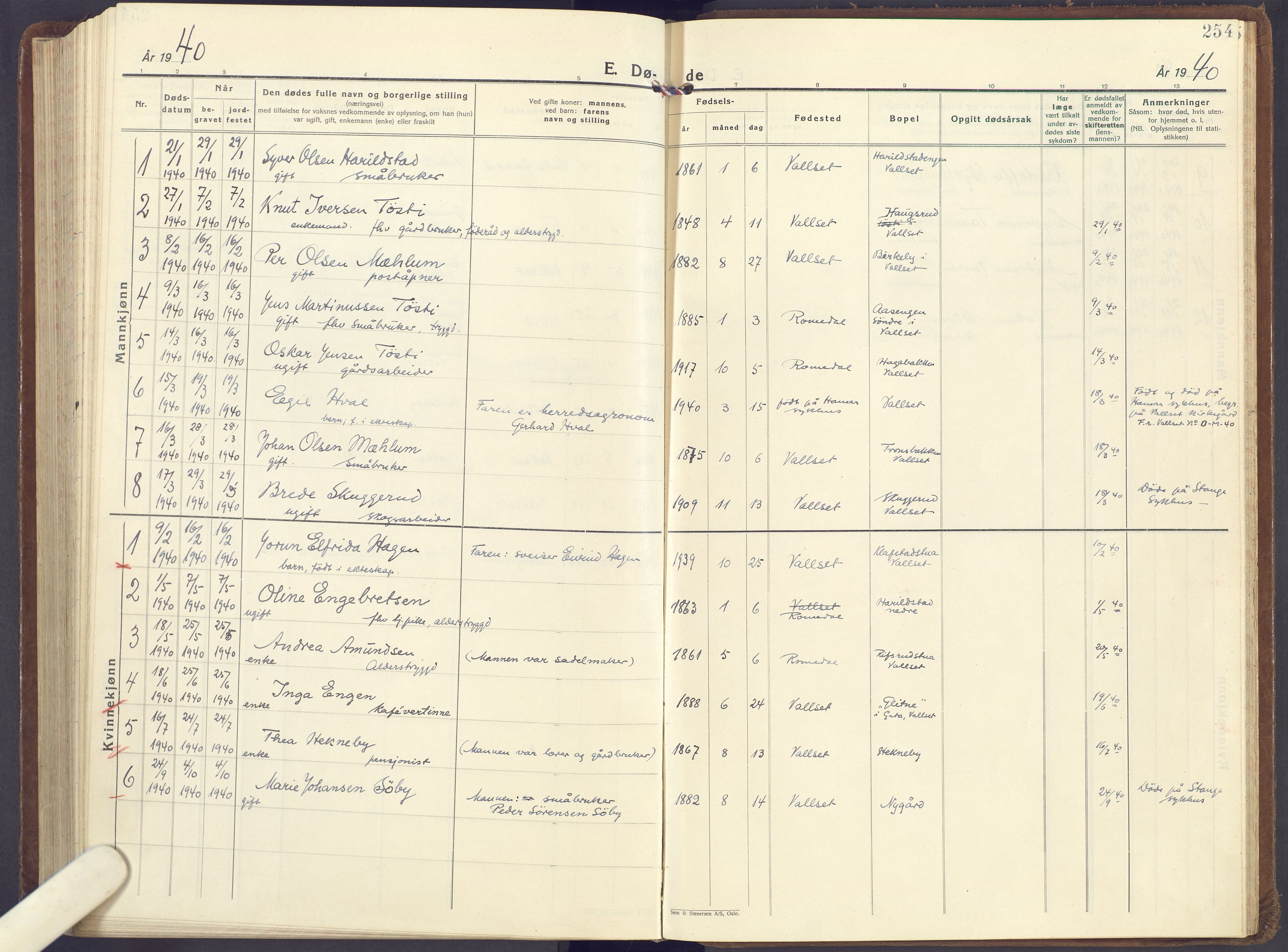 Romedal prestekontor, SAH/PREST-004/K/L0013: Parish register (official) no. 13, 1930-1949, p. 254