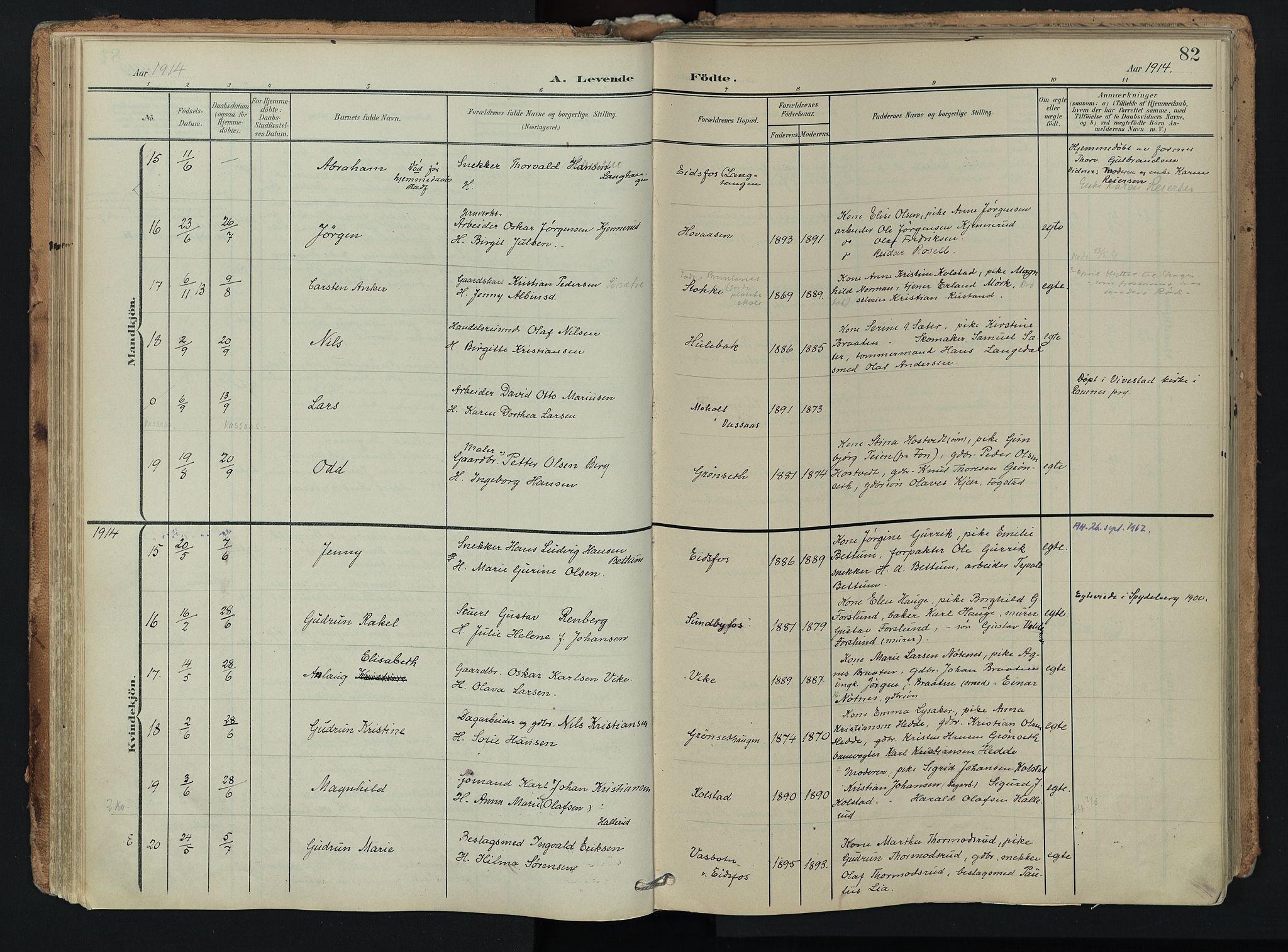 Hof kirkebøker, AV/SAKO-A-64/F/Fa/L0008: Parish register (official) no. I 8, 1902-1921, p. 82