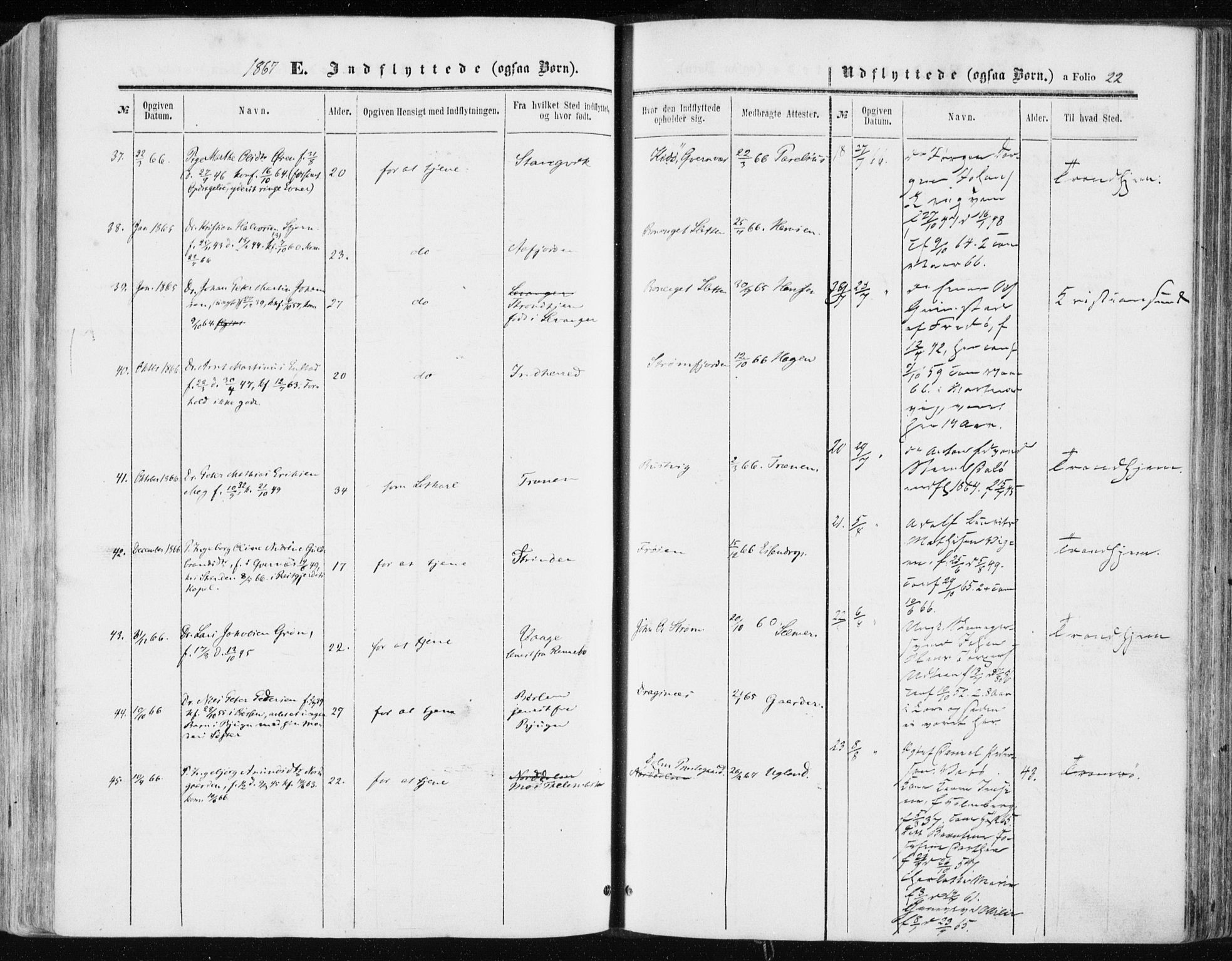 Ministerialprotokoller, klokkerbøker og fødselsregistre - Sør-Trøndelag, SAT/A-1456/634/L0531: Parish register (official) no. 634A07, 1861-1870, p. 22
