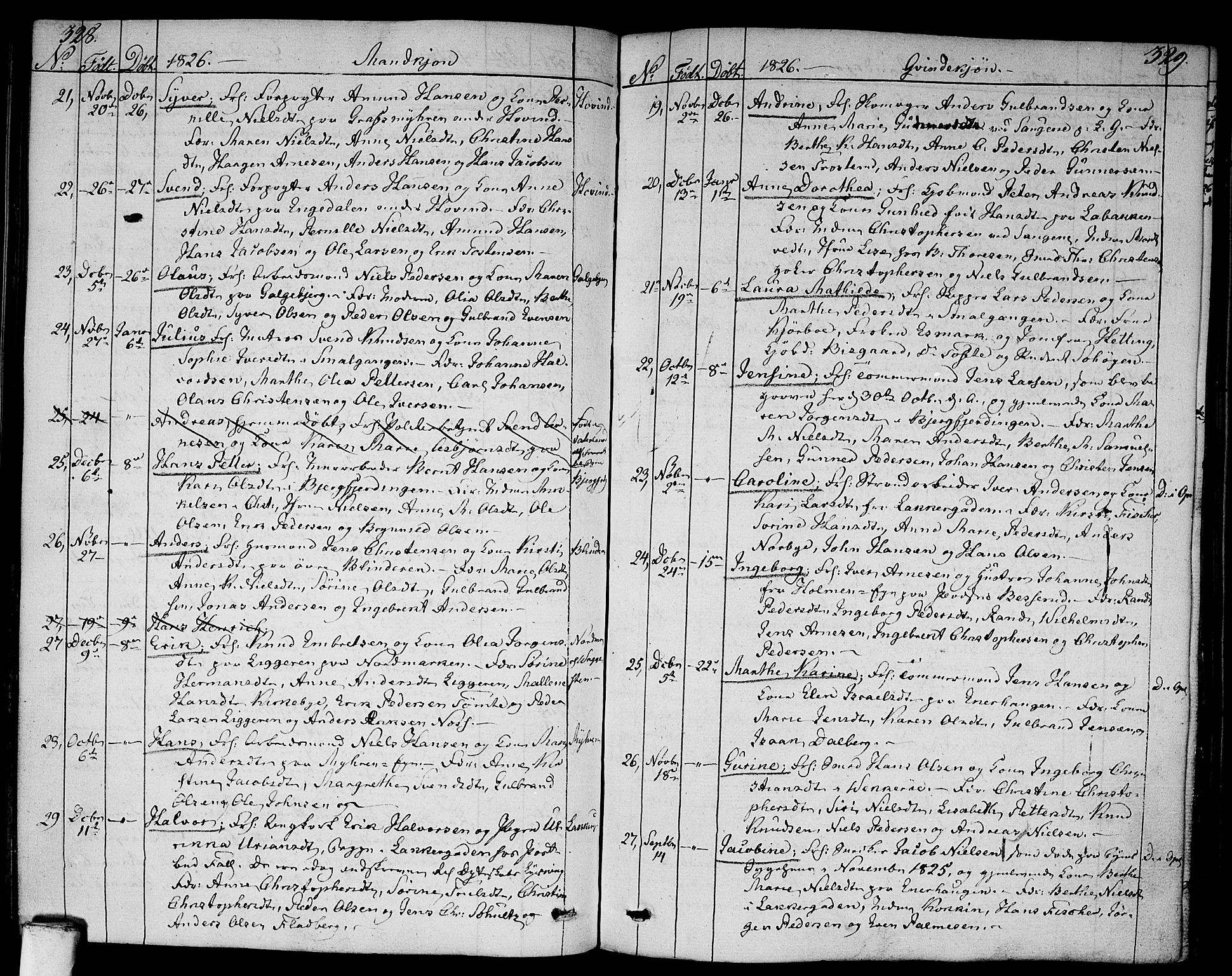 Aker prestekontor kirkebøker, SAO/A-10861/F/L0012: Parish register (official) no. 12, 1819-1828, p. 328-329
