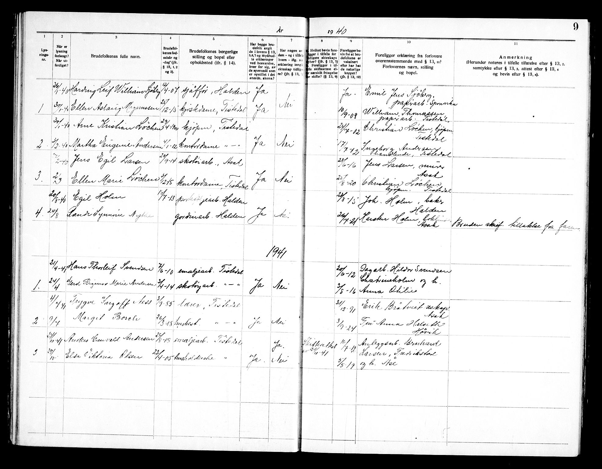 Halden prestekontor Kirkebøker, SAO/A-10909/H/Hb/L0001: Banns register no. II 1, 1919-1960, p. 9