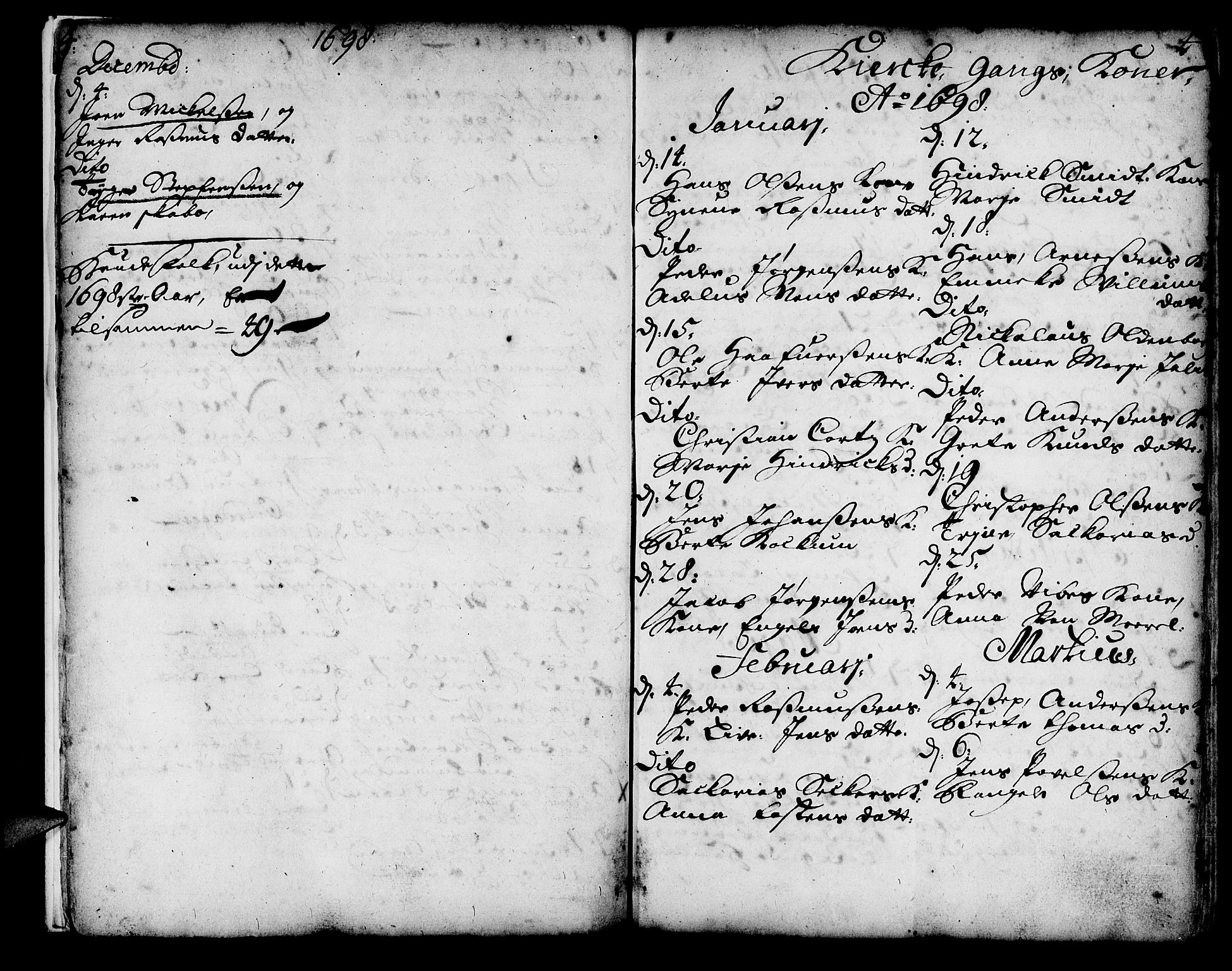 Korskirken sokneprestembete, SAB/A-76101/H/Haa/L0008: Parish register (official) no. A 8, 1698-1747, p. 4-5