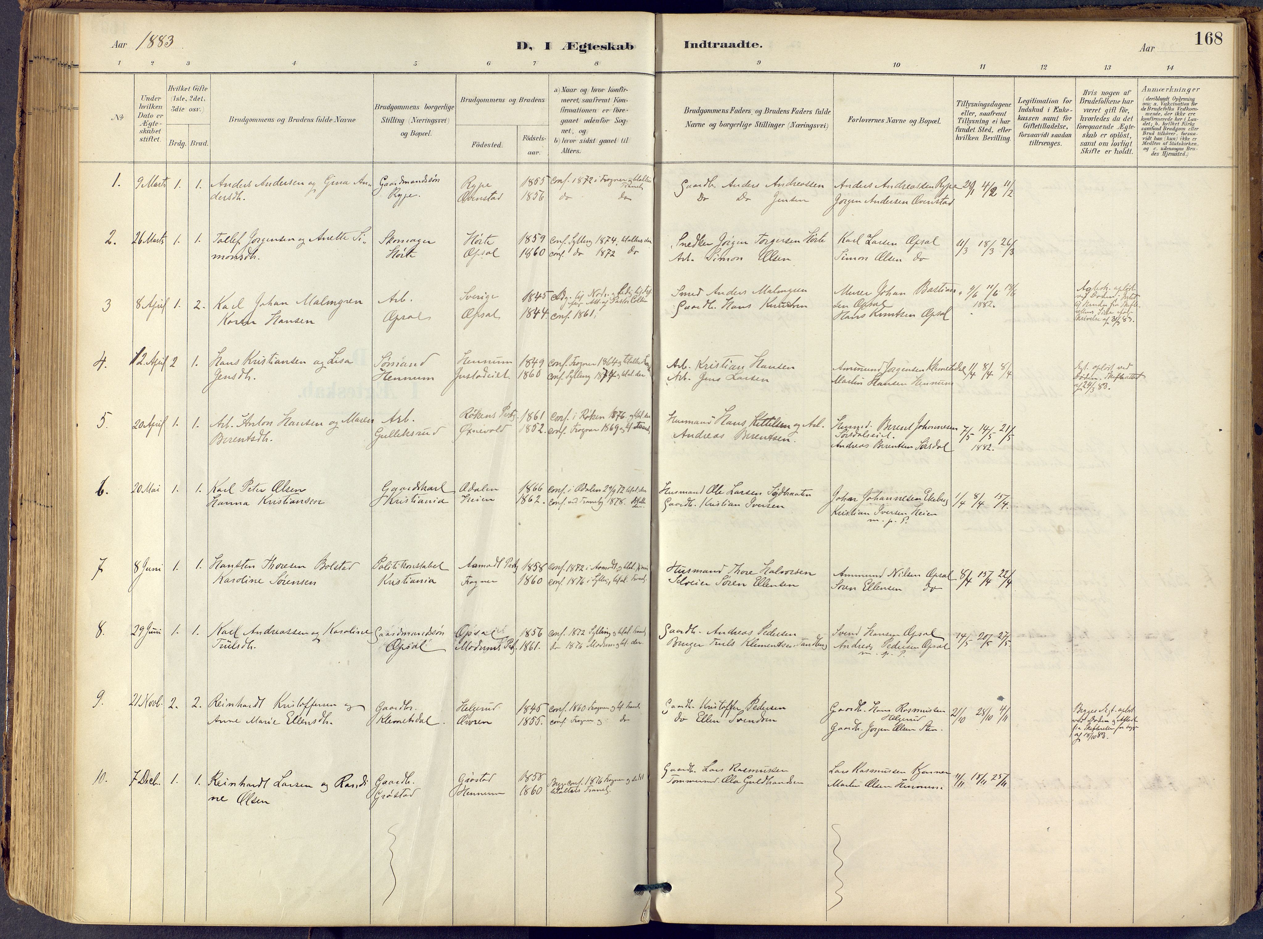 Lier kirkebøker, AV/SAKO-A-230/F/Fb/L0001: Parish register (official) no. II 1, 1883-1910, p. 168