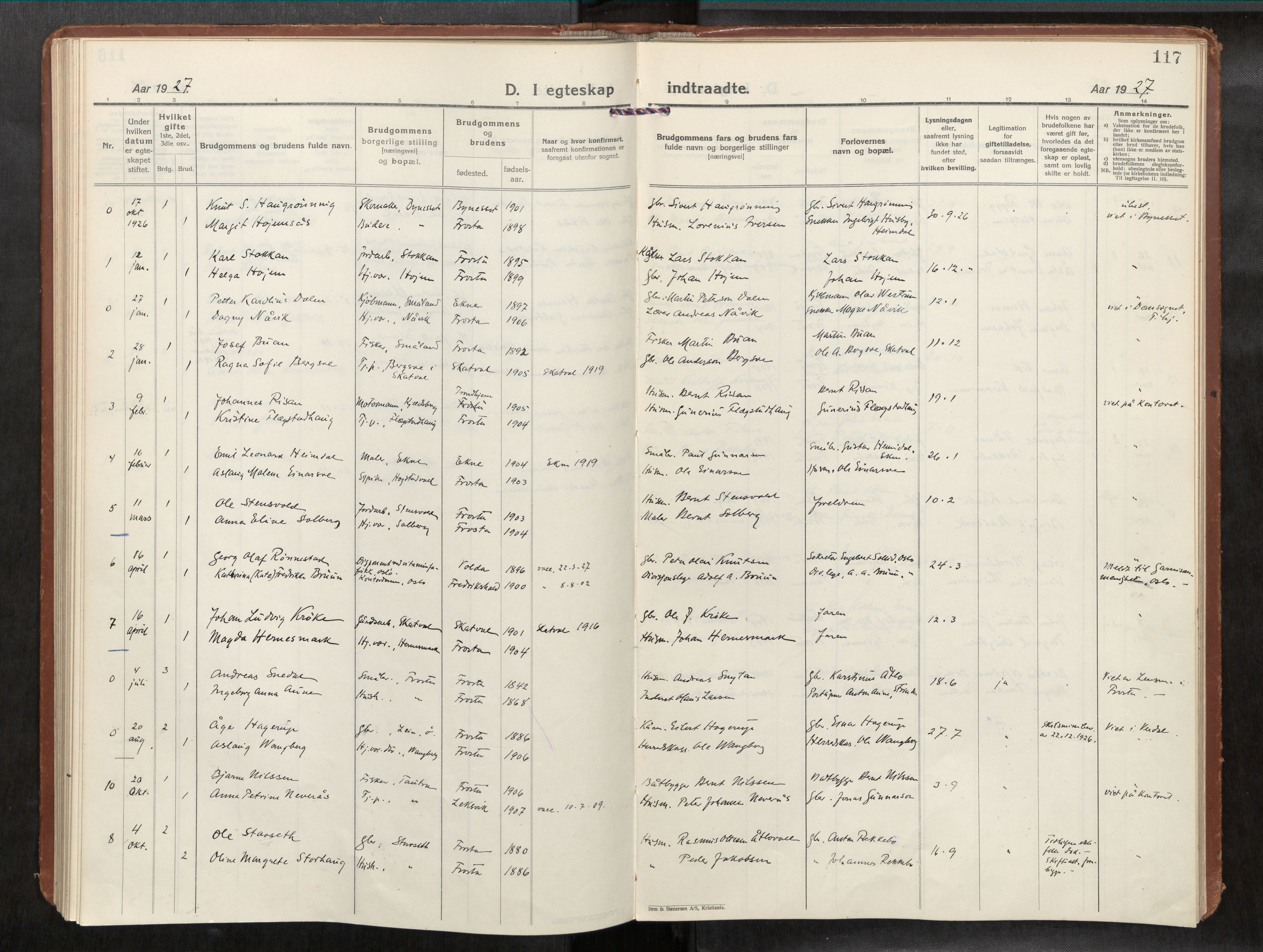 Frosta sokneprestkontor, AV/SAT-A-4380/2/H/Haa/L0001: Parish register (official) no. 1, 1926-1934, p. 117