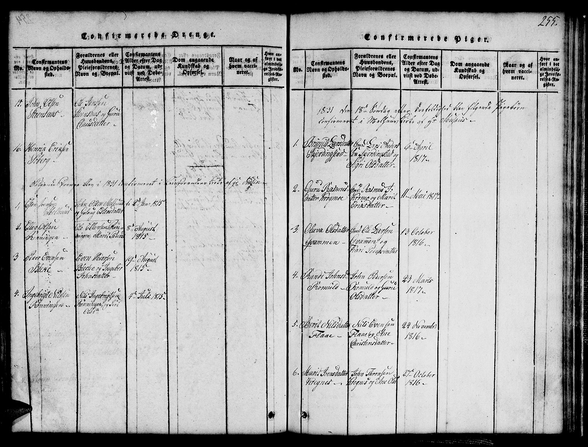 Ministerialprotokoller, klokkerbøker og fødselsregistre - Sør-Trøndelag, SAT/A-1456/691/L1092: Parish register (copy) no. 691C03, 1816-1852, p. 255