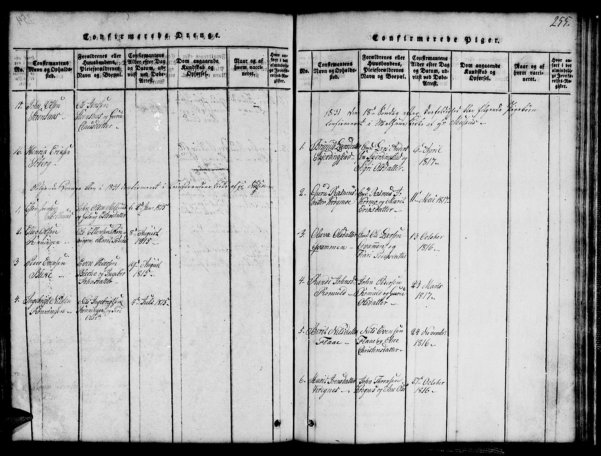 Ministerialprotokoller, klokkerbøker og fødselsregistre - Sør-Trøndelag, AV/SAT-A-1456/691/L1092: Parish register (copy) no. 691C03, 1816-1852, p. 255