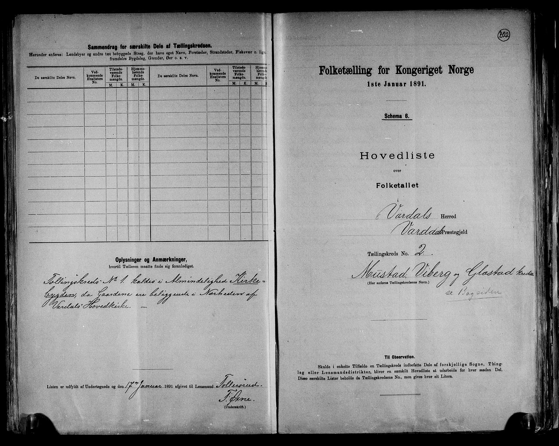 RA, 1891 census for 0527 Vardal, 1891, p. 6