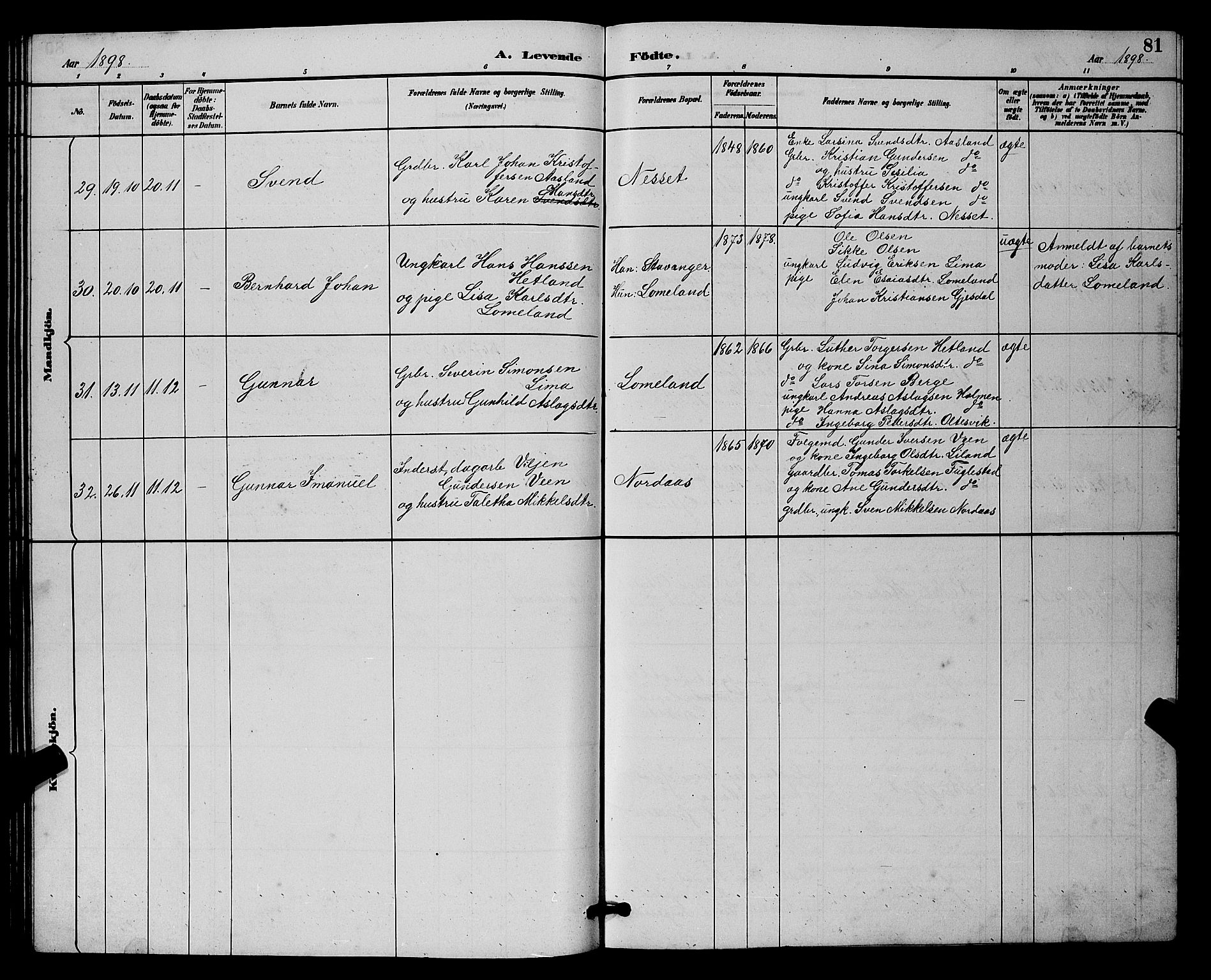 Lye sokneprestkontor, AV/SAST-A-101794/001/30BB/L0008: Parish register (copy) no. B 7, 1887-1901, p. 81