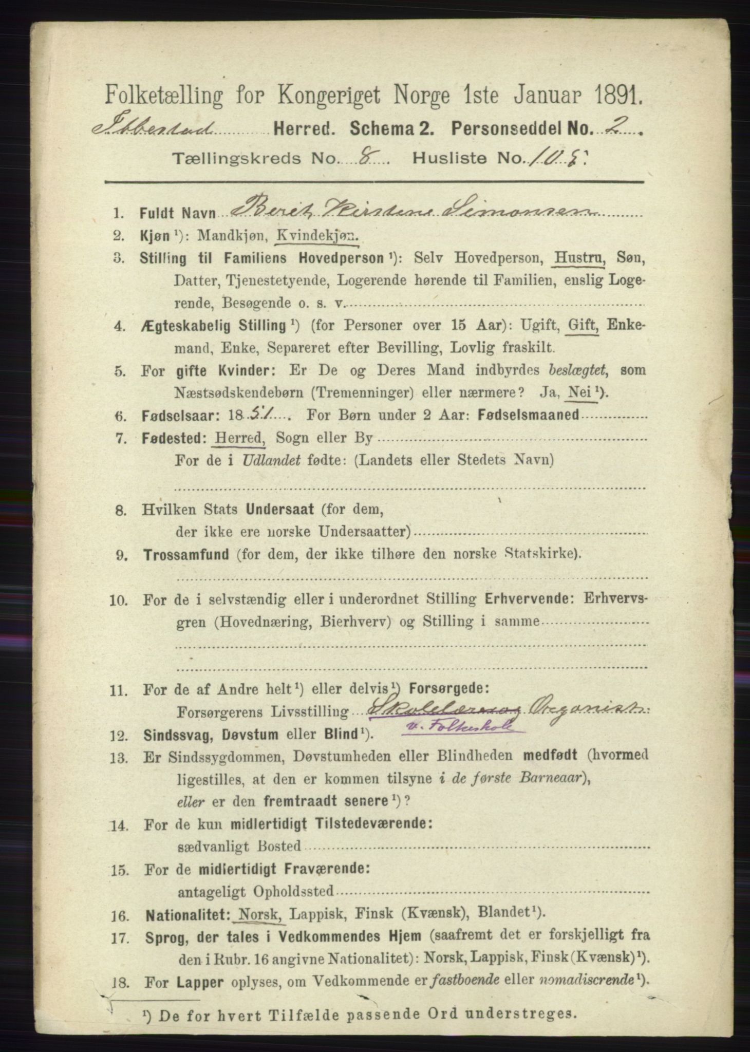 RA, 1891 census for 1917 Ibestad, 1891, p. 5844