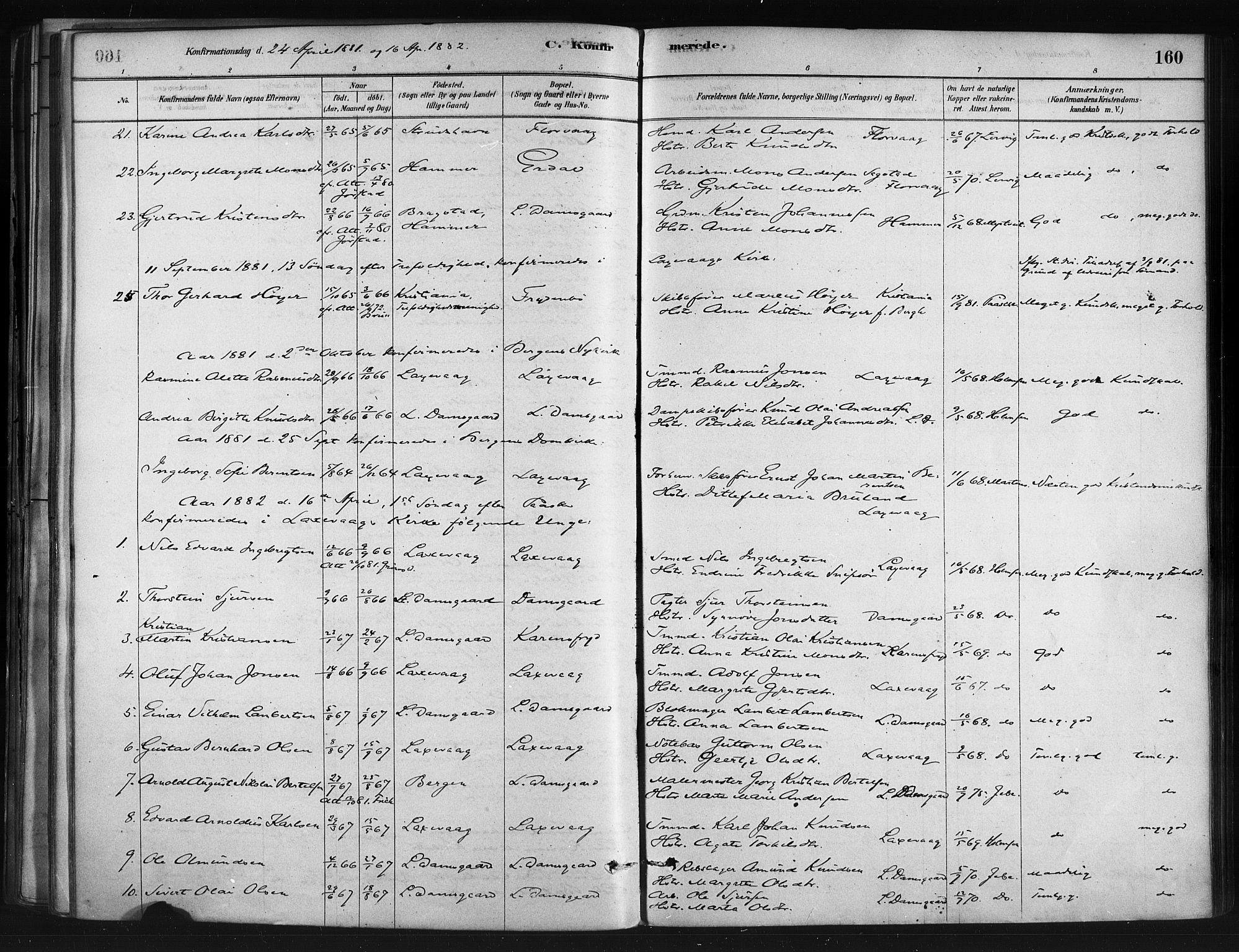 Askøy Sokneprestembete, SAB/A-74101/H/Ha/Haa/Haae/L0002: Parish register (official) no. E 2, 1878-1891, p. 160