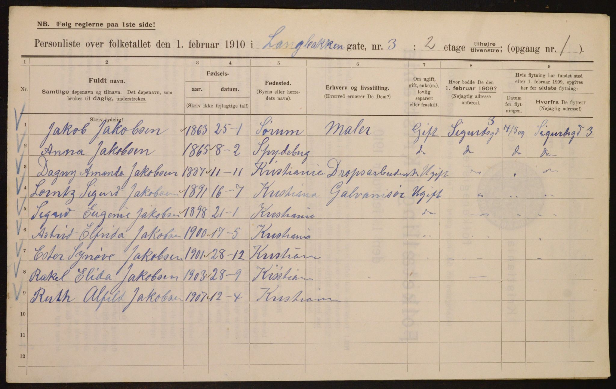 OBA, Municipal Census 1910 for Kristiania, 1910, p. 54333