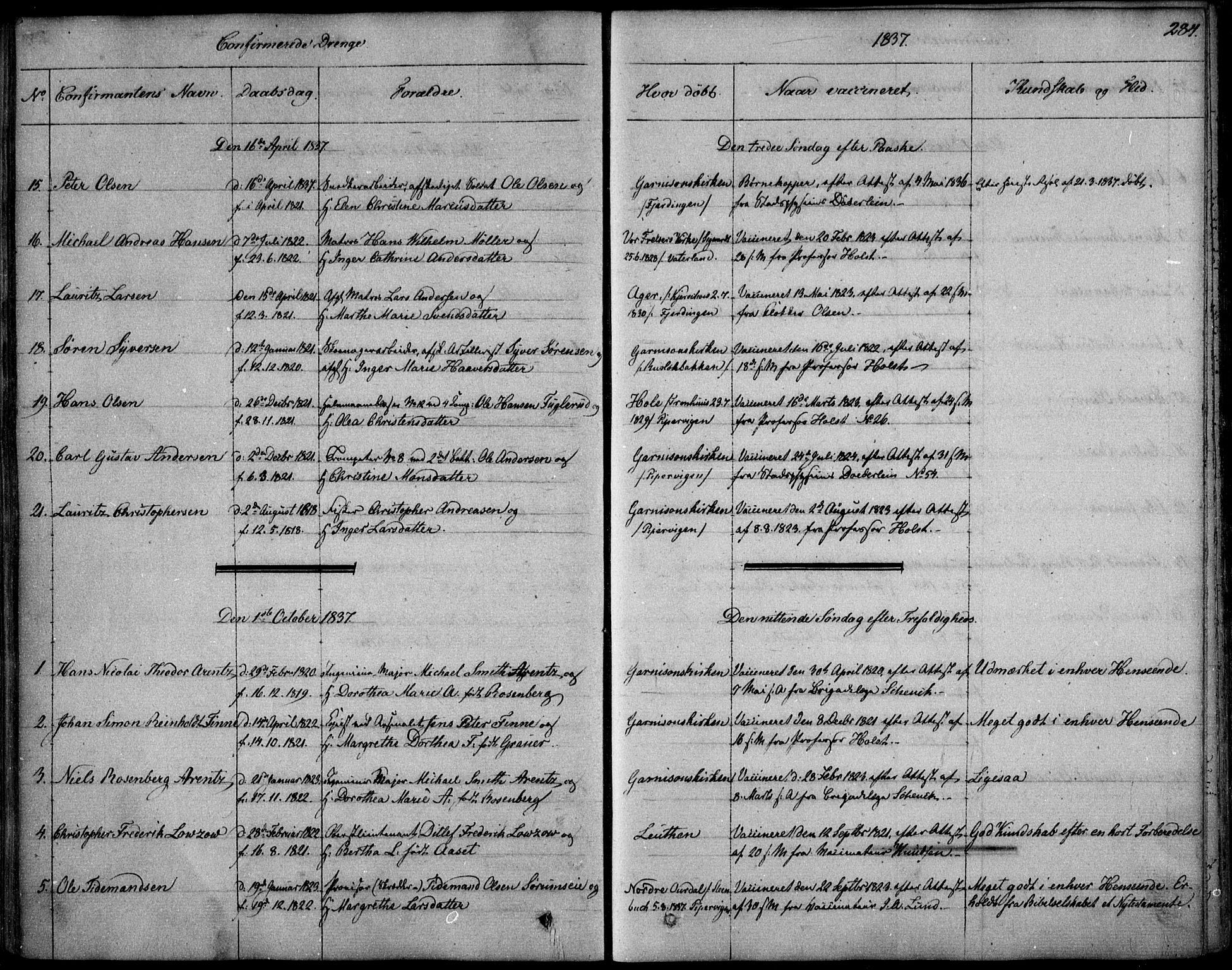 Garnisonsmenigheten Kirkebøker, AV/SAO-A-10846/F/Fa/L0006: Parish register (official) no. 6, 1828-1841, p. 284