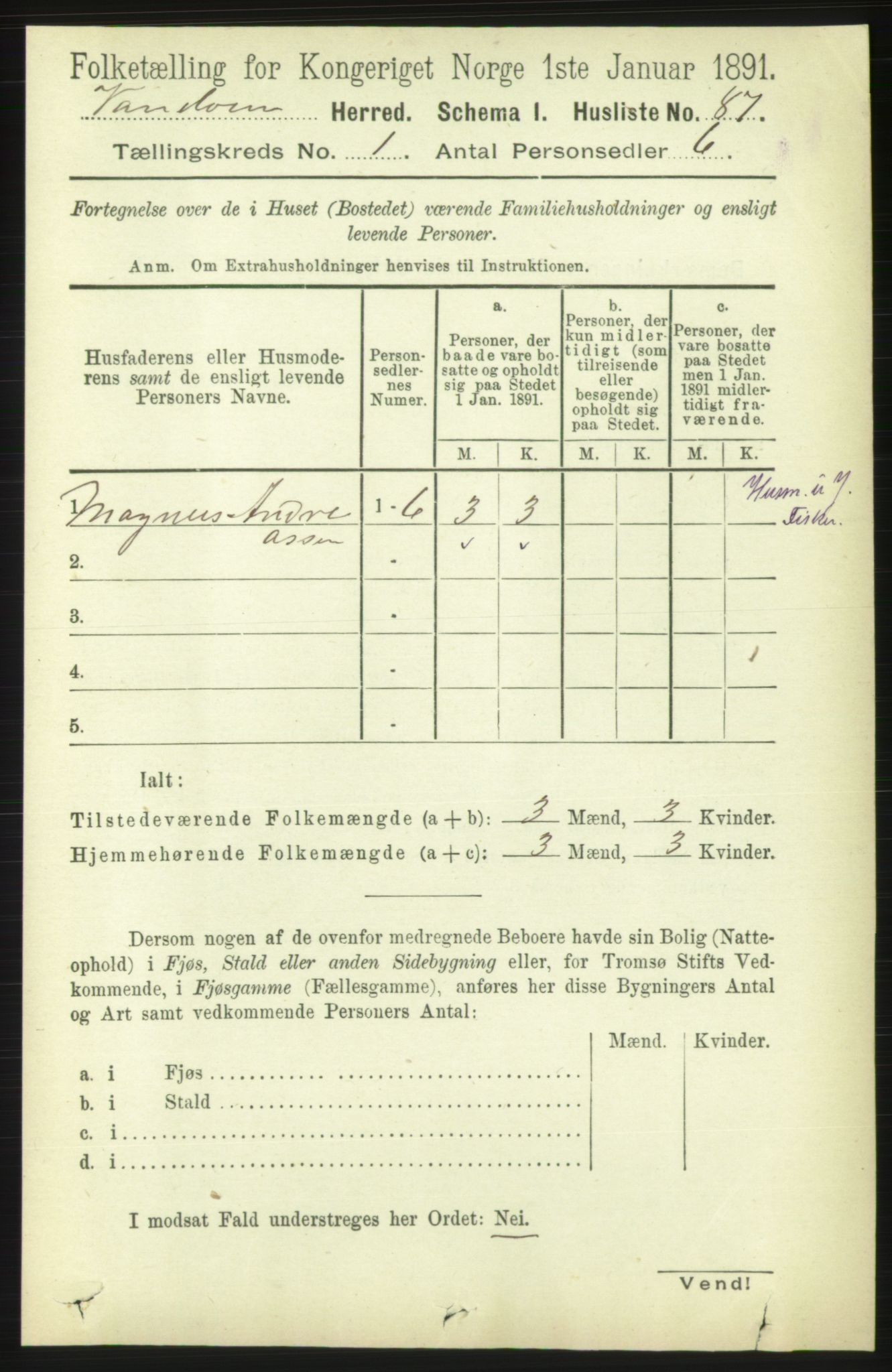 RA, 1891 census for 1511 Vanylven, 1891, p. 107