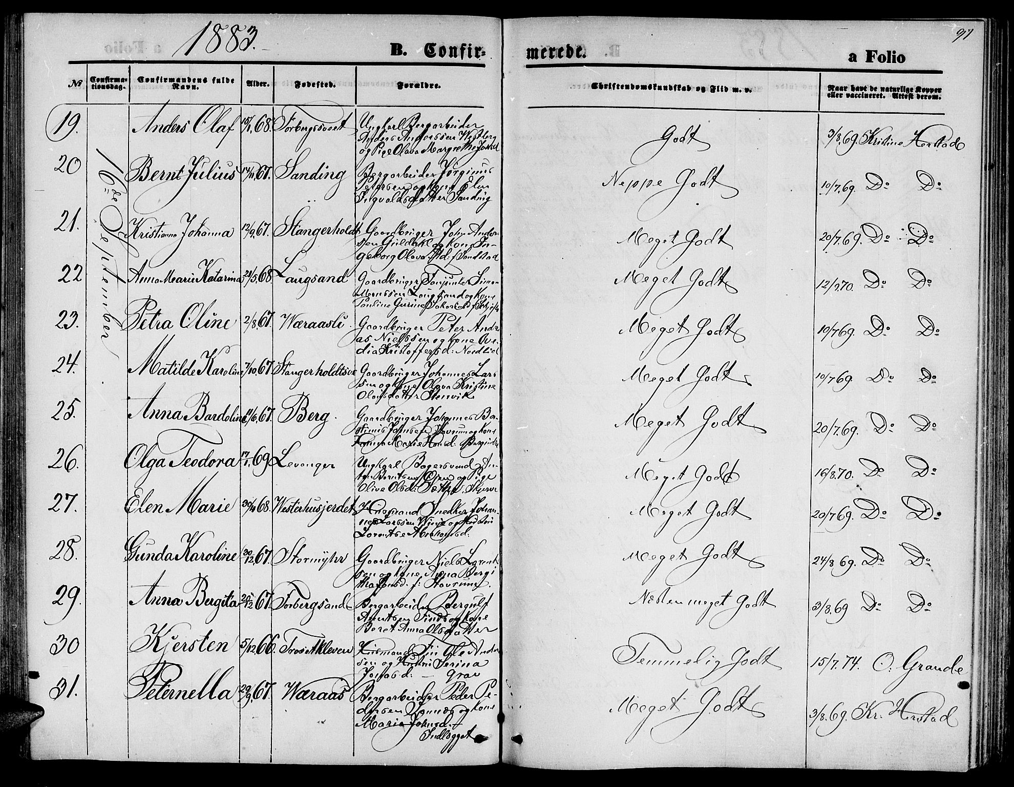 Ministerialprotokoller, klokkerbøker og fødselsregistre - Nord-Trøndelag, SAT/A-1458/722/L0225: Parish register (copy) no. 722C01, 1871-1888, p. 97