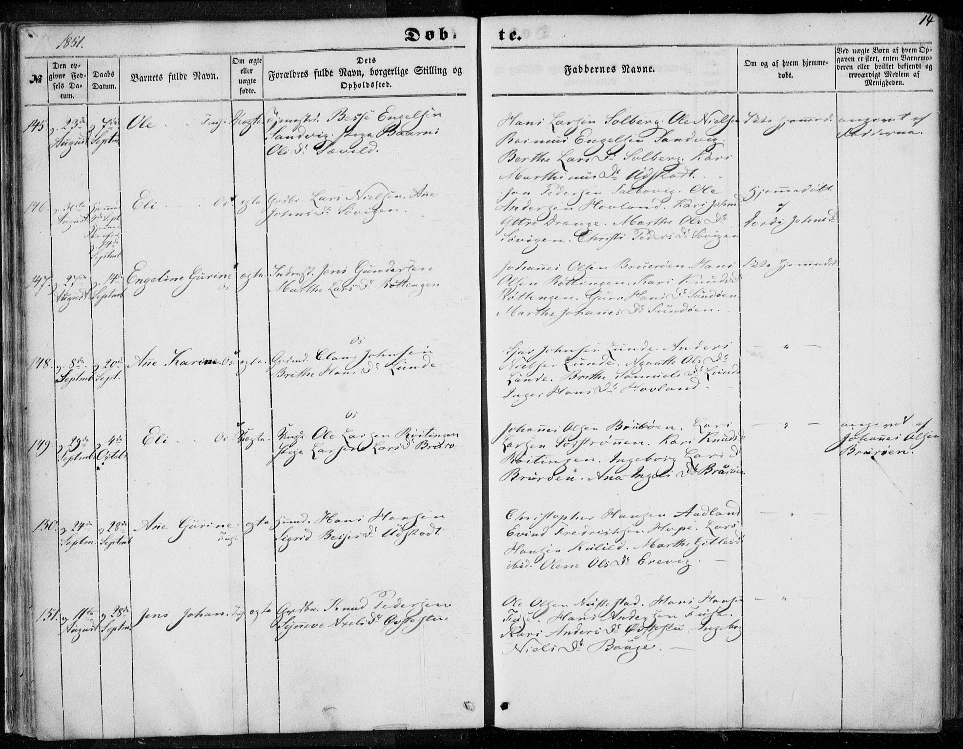 Os sokneprestembete, SAB/A-99929: Parish register (official) no. A 16, 1851-1859, p. 14