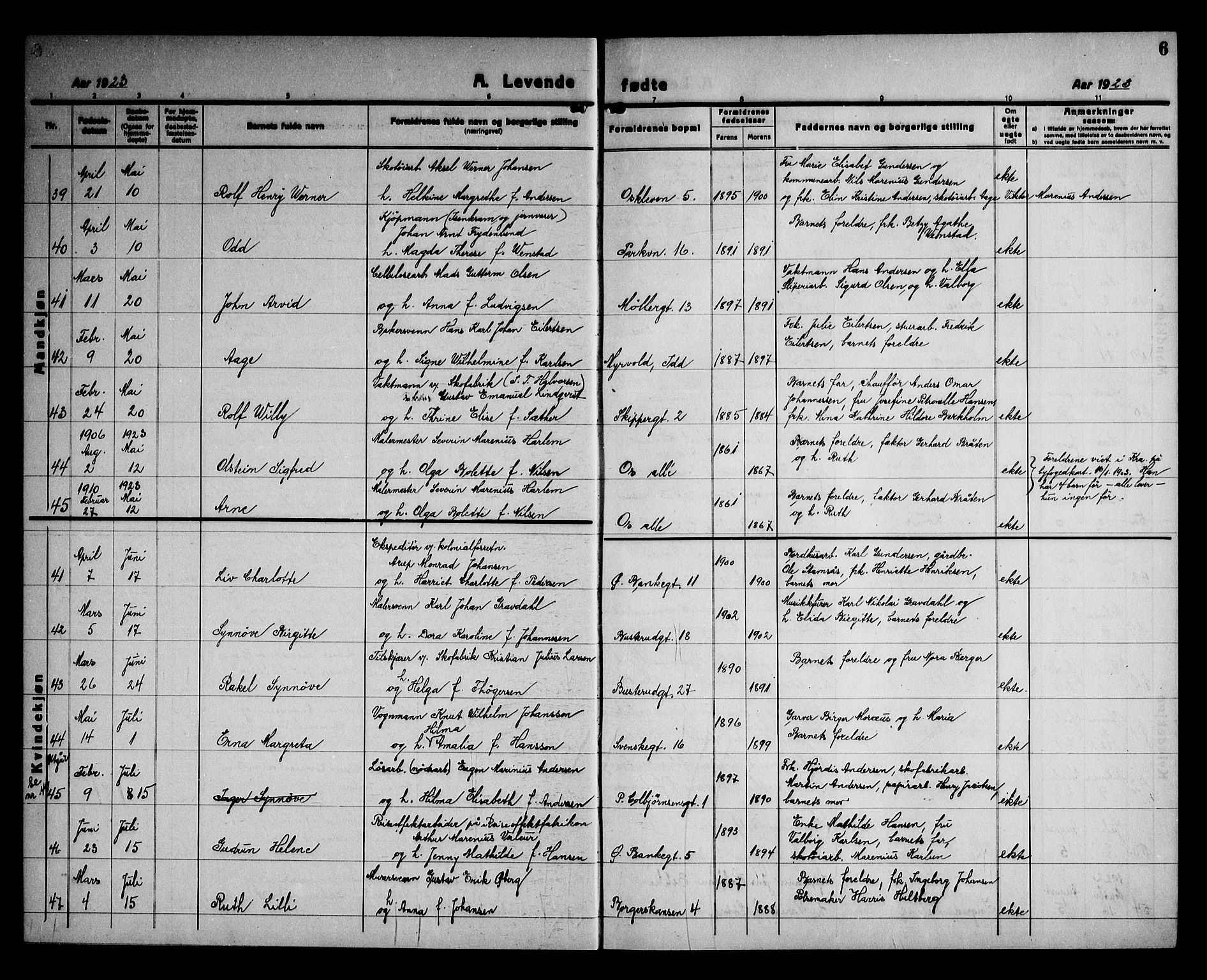 Halden prestekontor Kirkebøker, AV/SAO-A-10909/G/Ga/L0012: Parish register (copy) no. 12, 1923-1946, p. 6