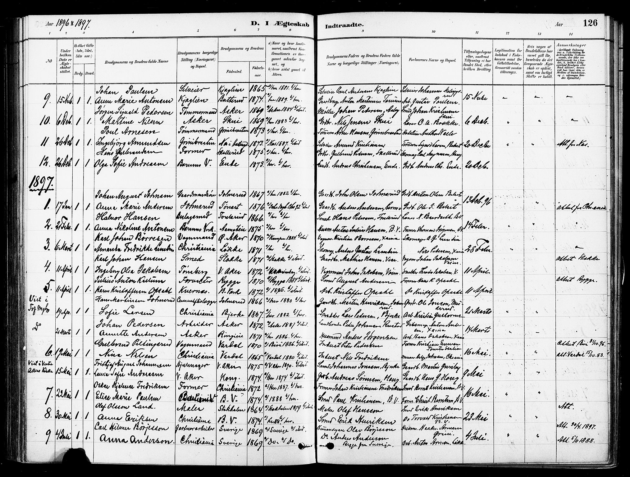 Asker prestekontor Kirkebøker, SAO/A-10256a/F/Fb/L0002: Parish register (official) no. II 2, 1879-1921, p. 126