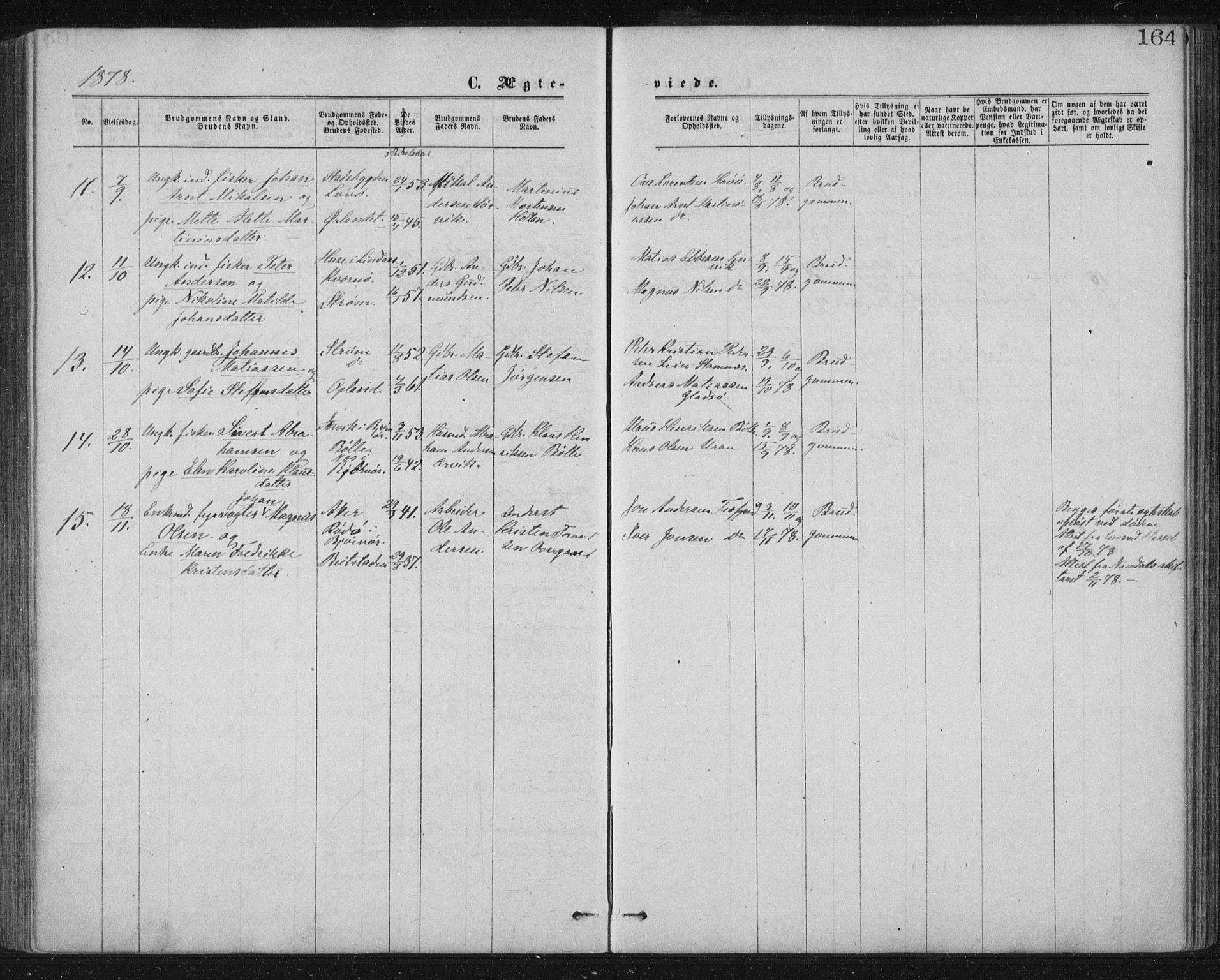 Ministerialprotokoller, klokkerbøker og fødselsregistre - Nord-Trøndelag, AV/SAT-A-1458/771/L0596: Parish register (official) no. 771A03, 1870-1884, p. 164