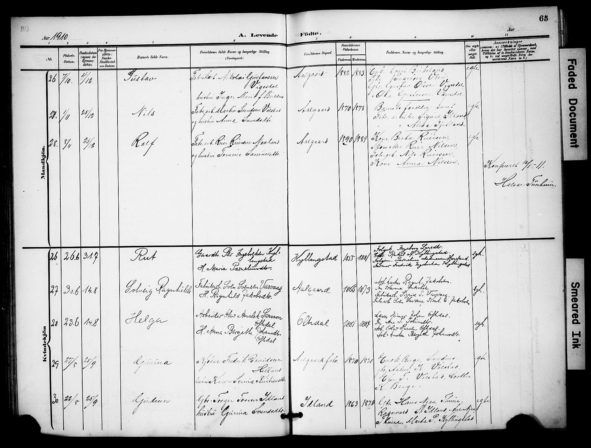 Lye sokneprestkontor, SAST/A-101794/001/30BB/L0009: Parish register (copy) no. B 9, 1902-1923, p. 65