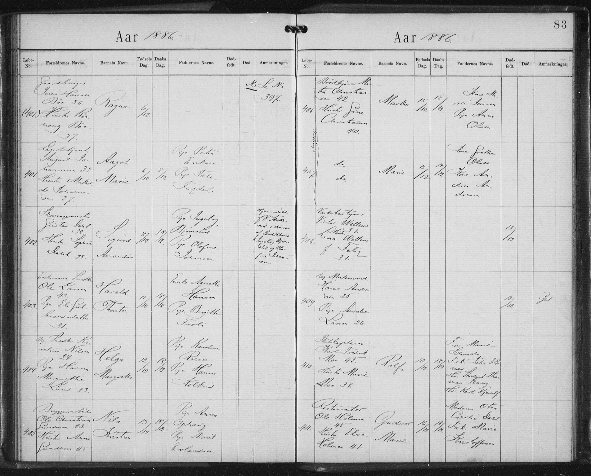 Rikshospitalet prestekontor Kirkebøker, AV/SAO-A-10309b/K/L0003/0002: Baptism register no. 3.2, 1884-1889, p. 83