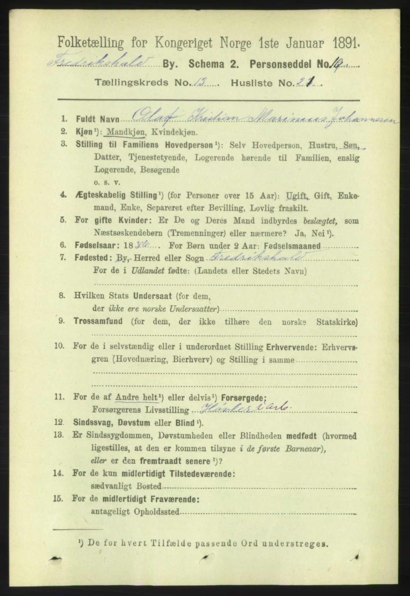 RA, 1891 census for 0101 Fredrikshald, 1891, p. 8976