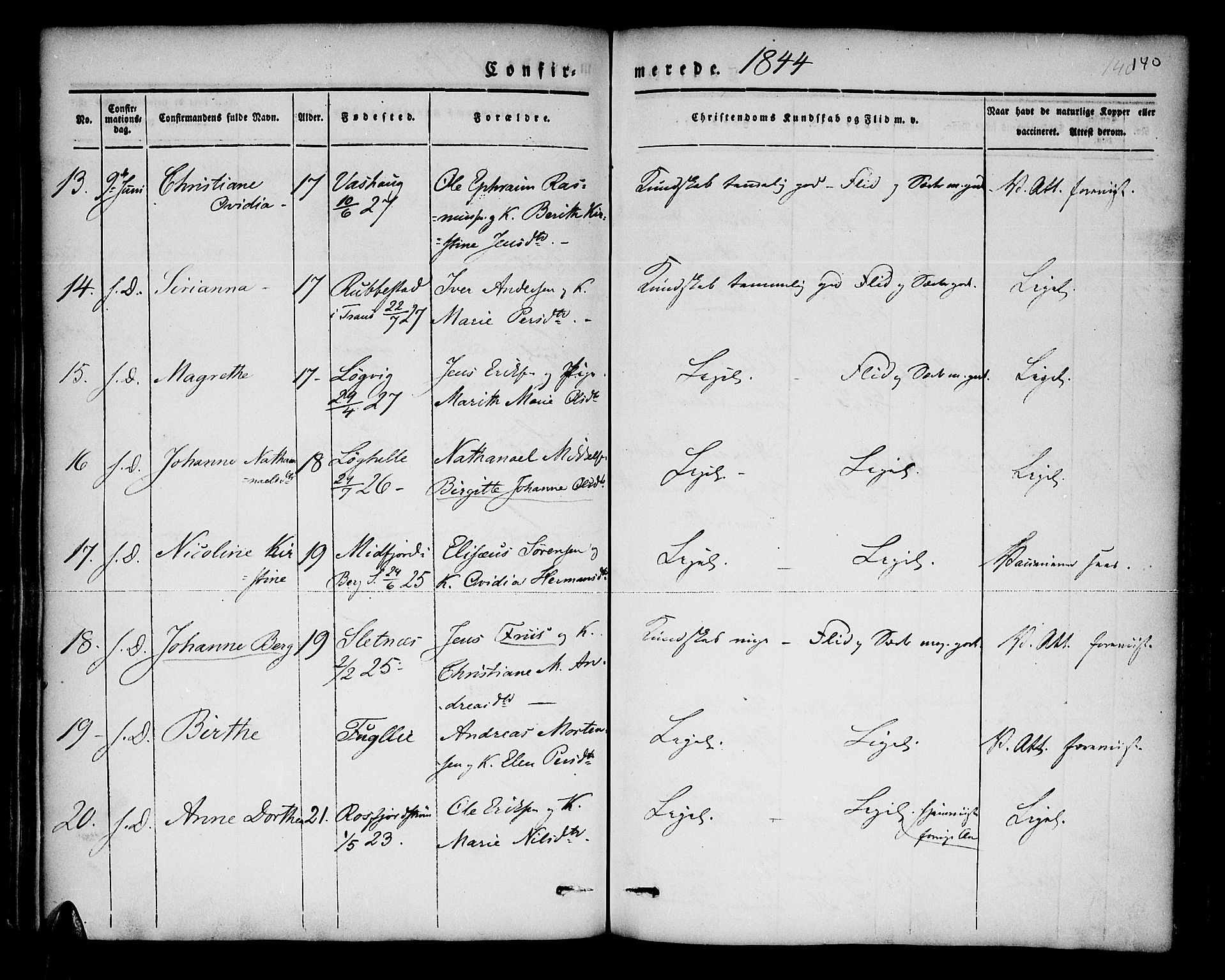 Lenvik sokneprestembete, SATØ/S-1310/H/Ha/Haa/L0004kirke: Parish register (official) no. 4, 1832-1844, p. 140