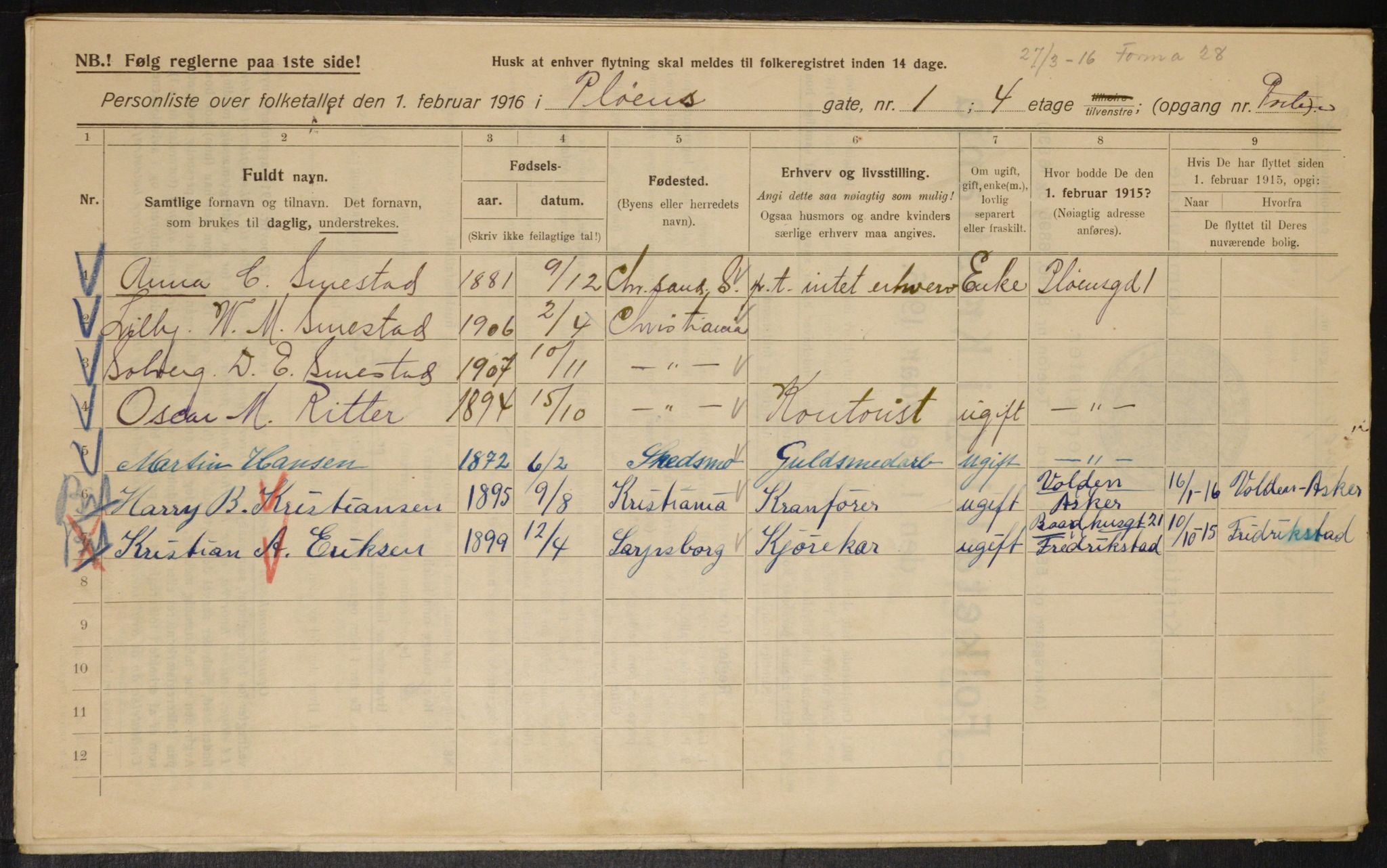 OBA, Municipal Census 1916 for Kristiania, 1916, p. 82820