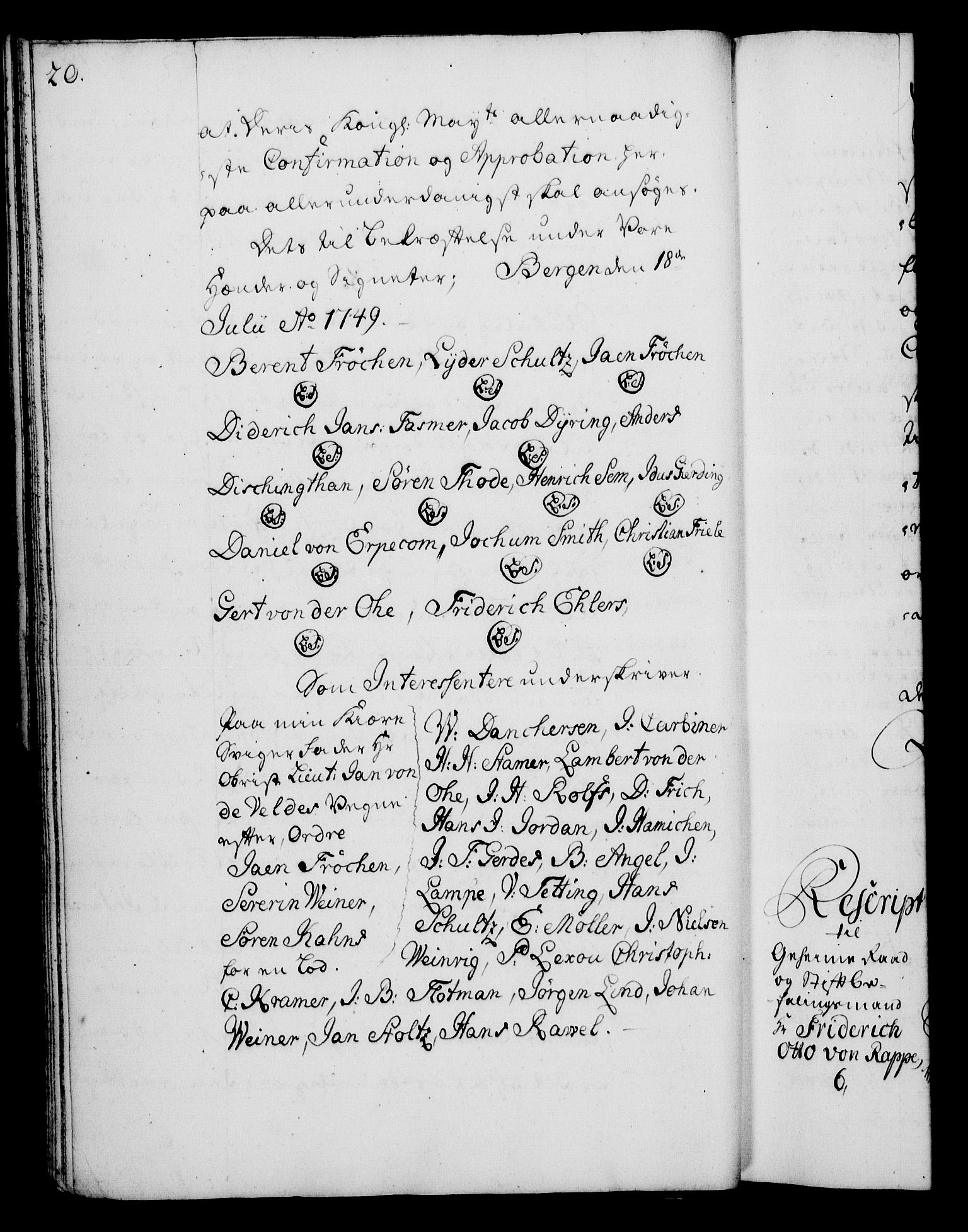 Rentekammeret, Kammerkanselliet, AV/RA-EA-3111/G/Gg/Gga/L0006: Norsk ekspedisjonsprotokoll med register (merket RK 53.6), 1749-1759, p. 20