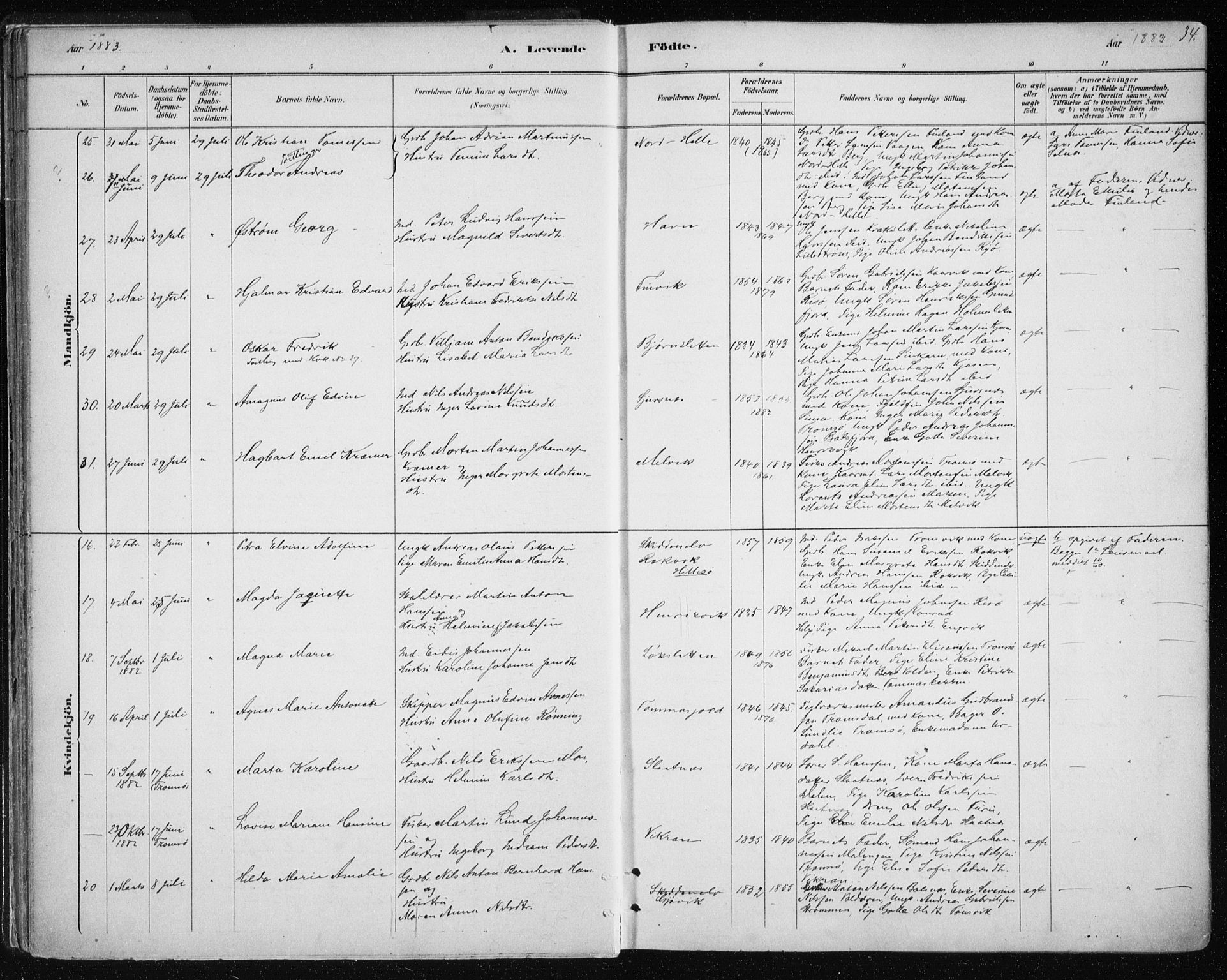 Tromsøysund sokneprestkontor, SATØ/S-1304/G/Ga/L0004kirke: Parish register (official) no. 4, 1880-1888, p. 34