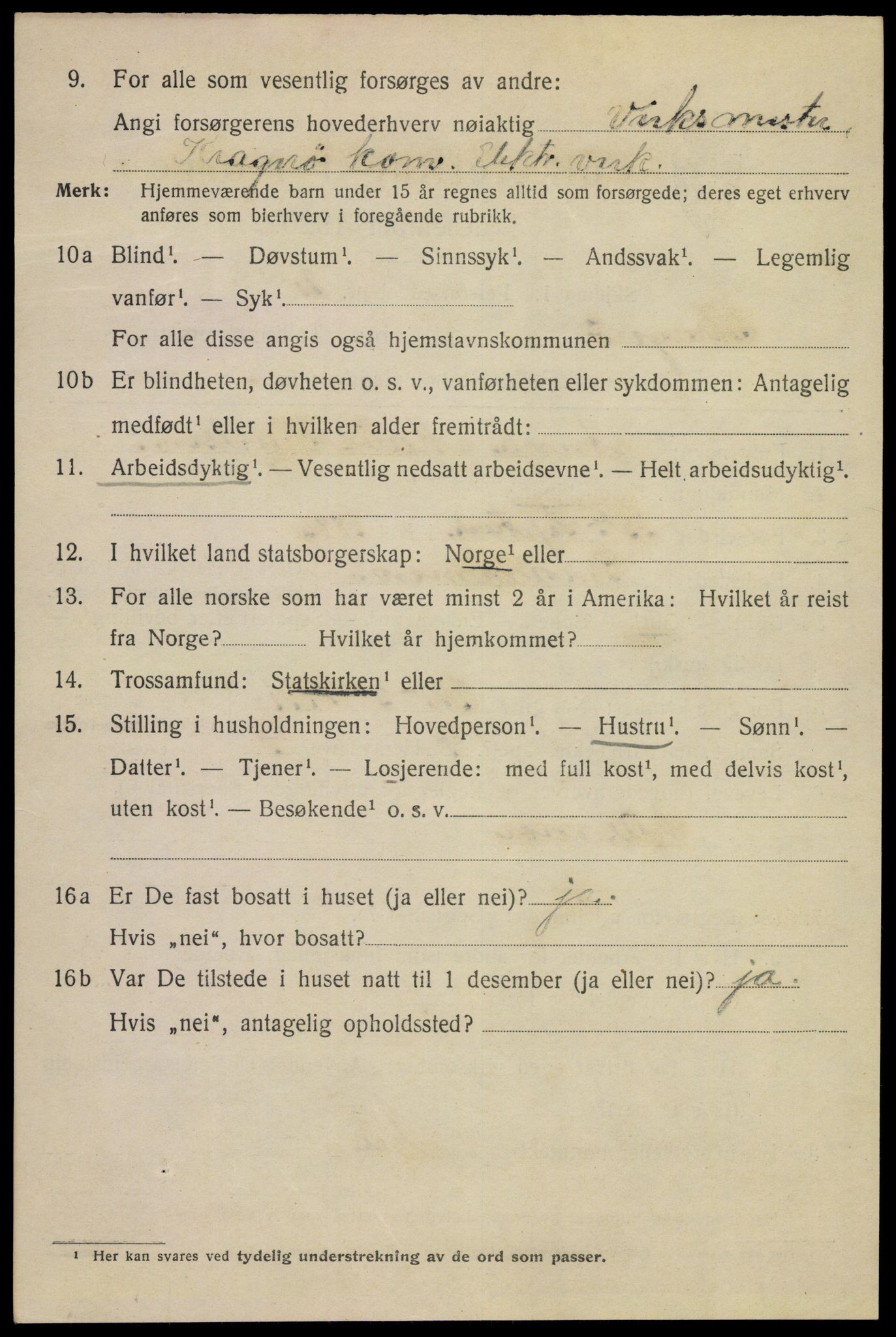 SAKO, 1920 census for Kragerø, 1920, p. 9422