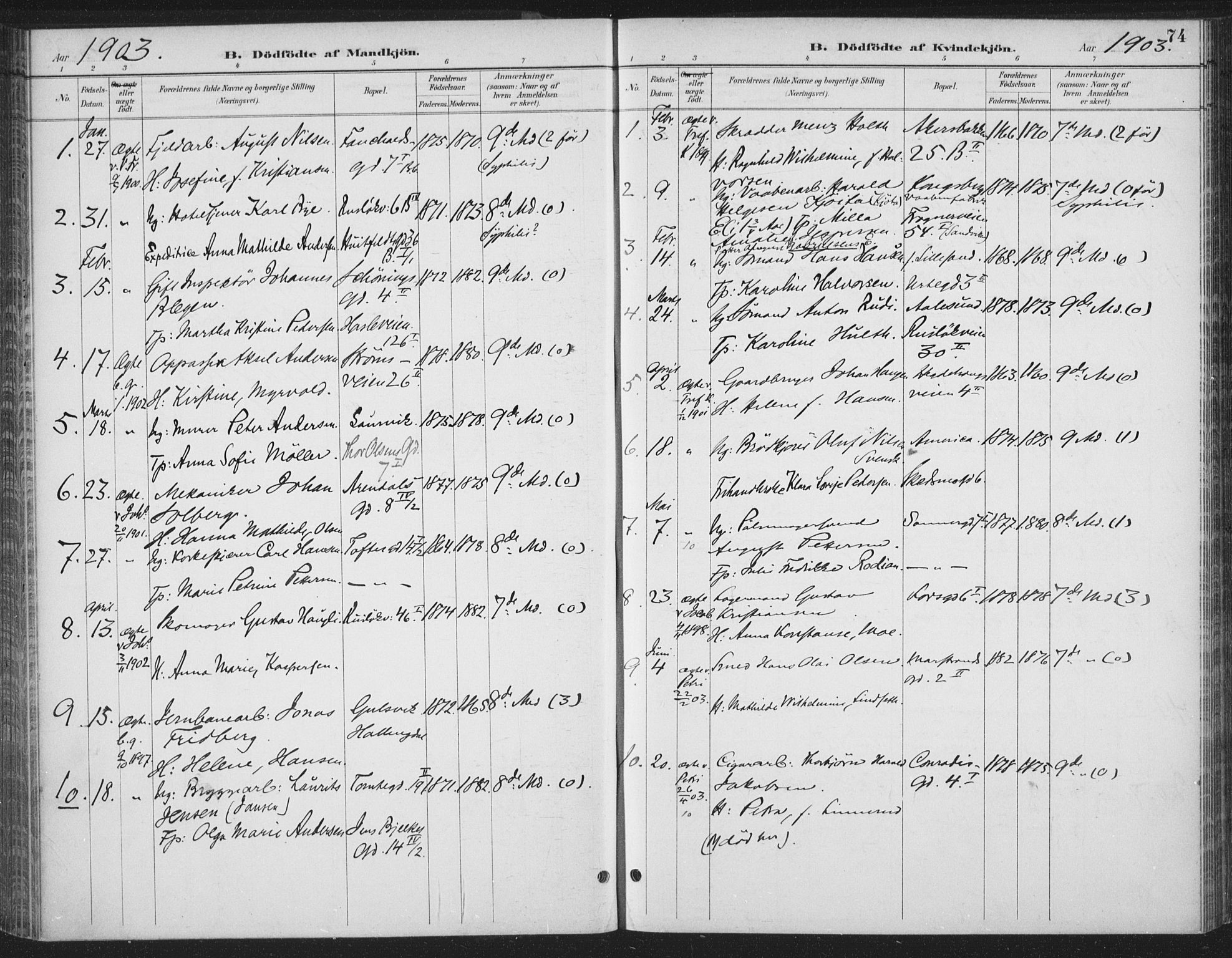 Rikshospitalet prestekontor Kirkebøker, SAO/A-10309b/F/L0010: Parish register (official) no. 10, 1888-1912, p. 74