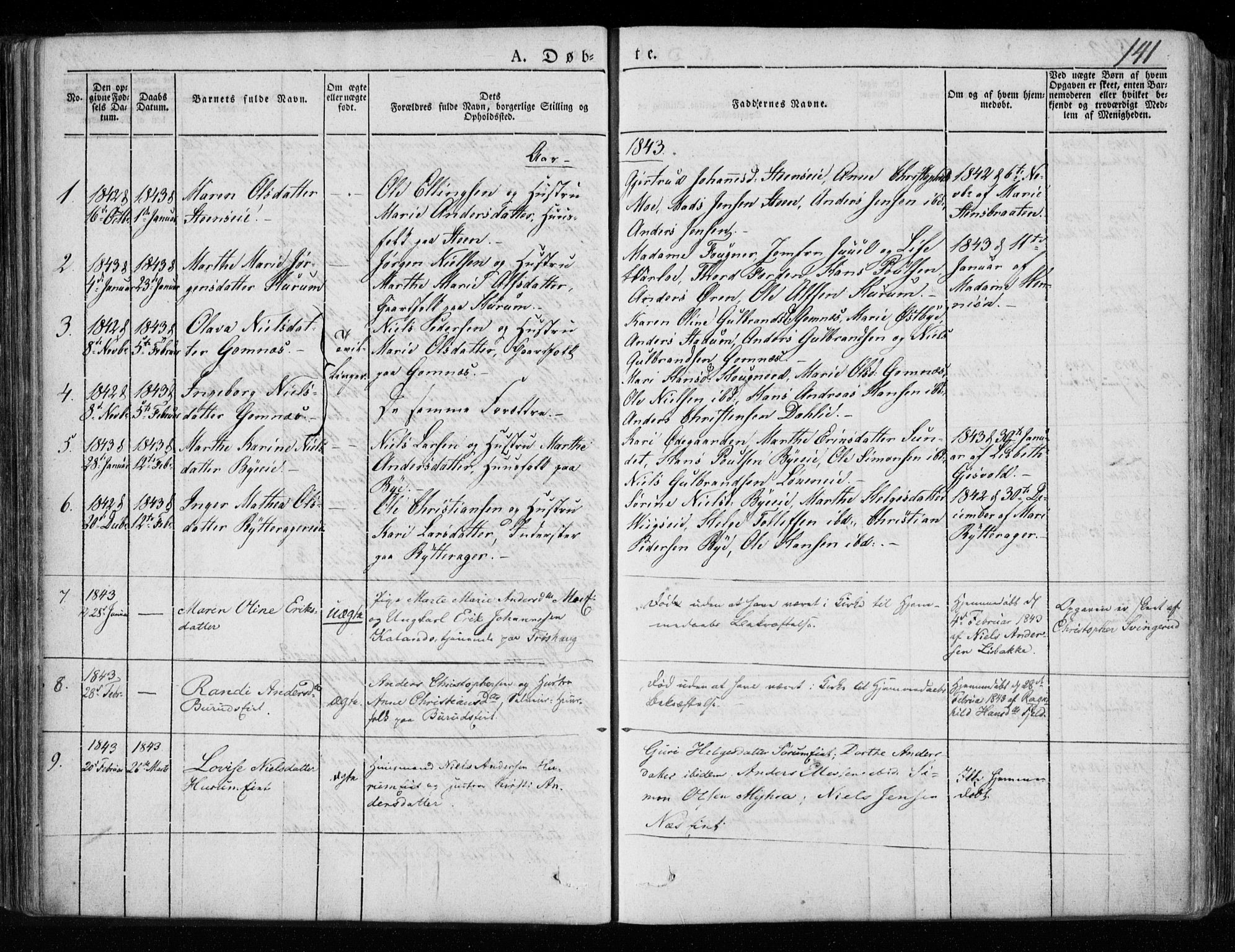 Hole kirkebøker, SAKO/A-228/F/Fa/L0005: Parish register (official) no. I 5, 1833-1851, p. 141
