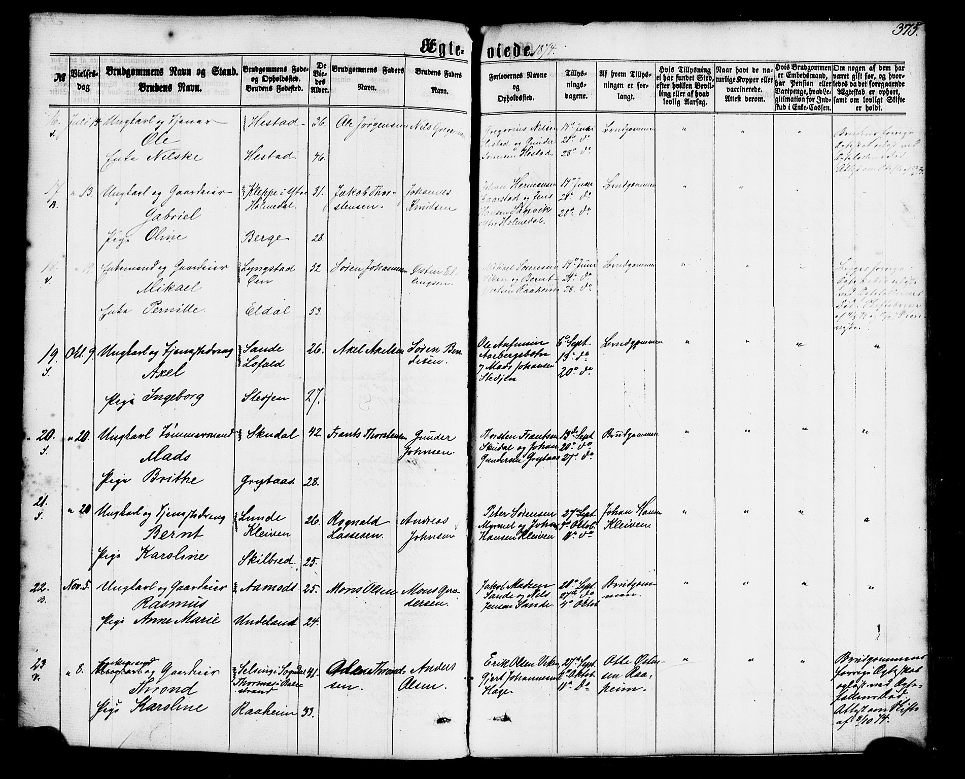 Gaular sokneprestembete, SAB/A-80001/H/Haa: Parish register (official) no. A 5, 1860-1881, p. 375