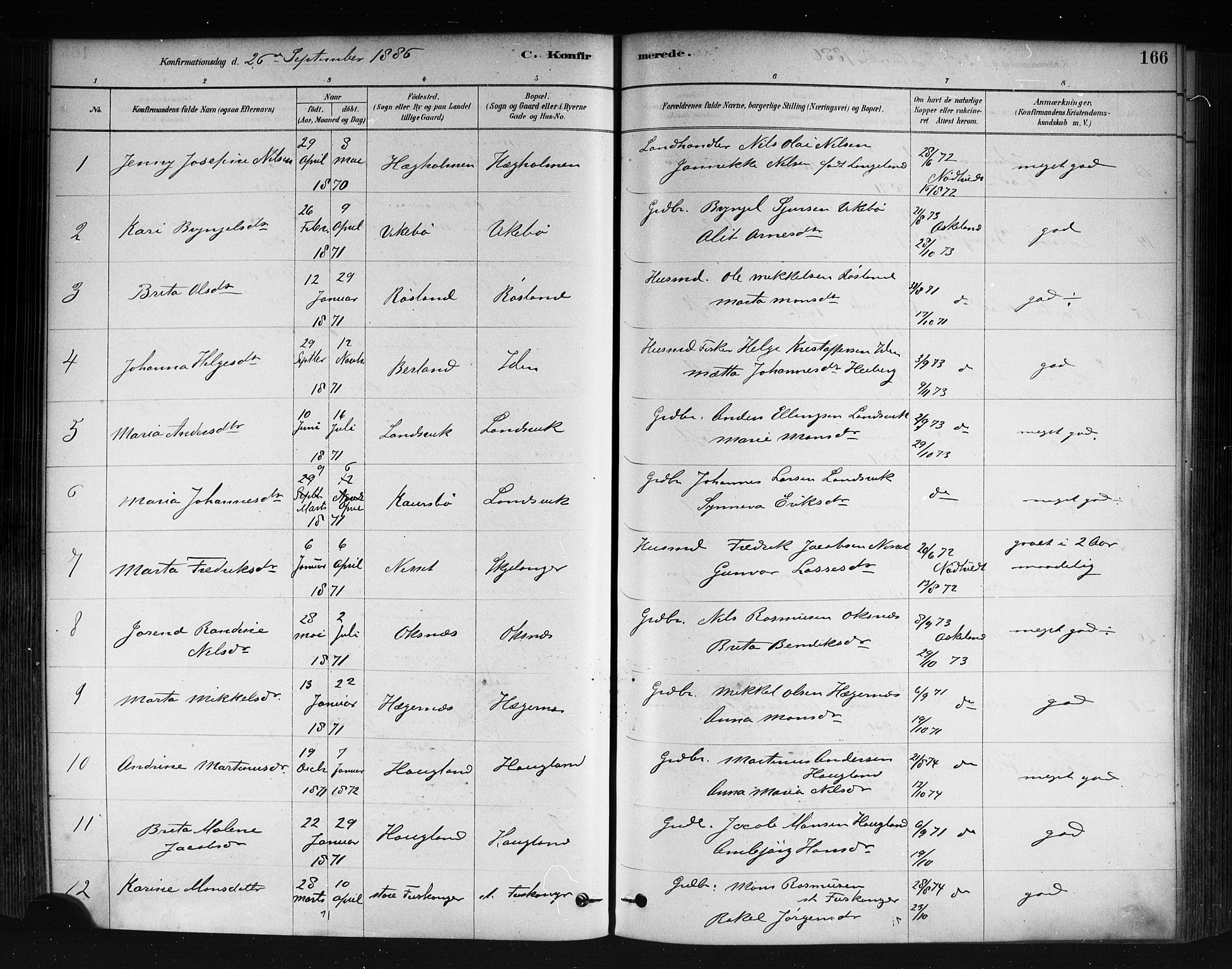 Herdla Sokneprestembete, AV/SAB-A-75701/H/Haa: Parish register (official) no. A 3, 1878-1890, p. 166