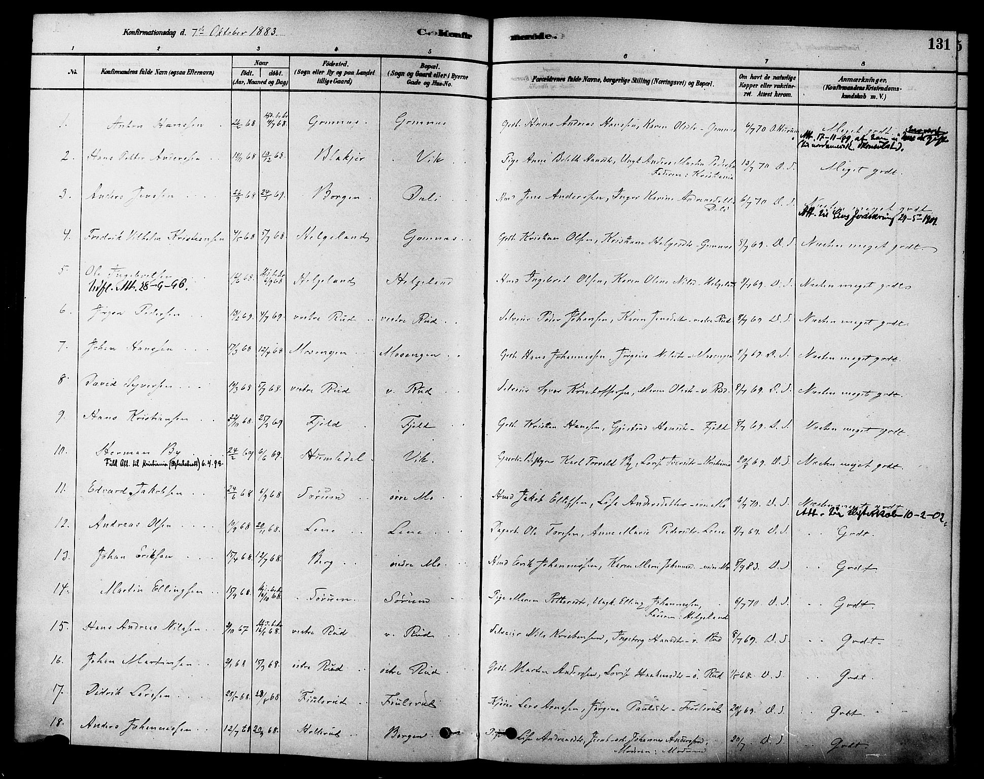 Hole kirkebøker, AV/SAKO-A-228/F/Fa/L0008: Parish register (official) no. I 8, 1878-1891, p. 131