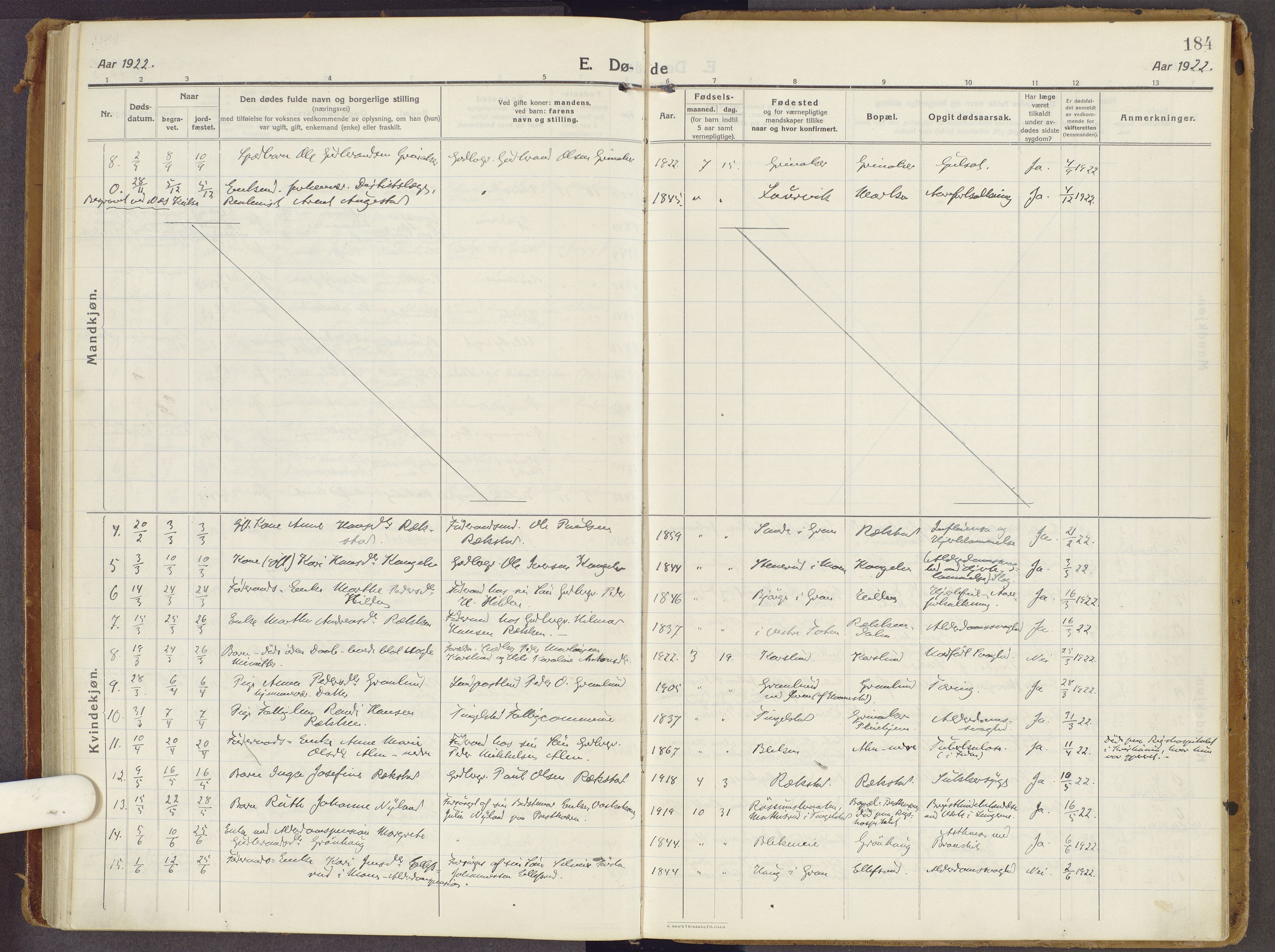 Brandbu prestekontor, SAH/PREST-114/H/Ha/Haa/L0003: Parish register (official) no. 3, 1914-1928, p. 184