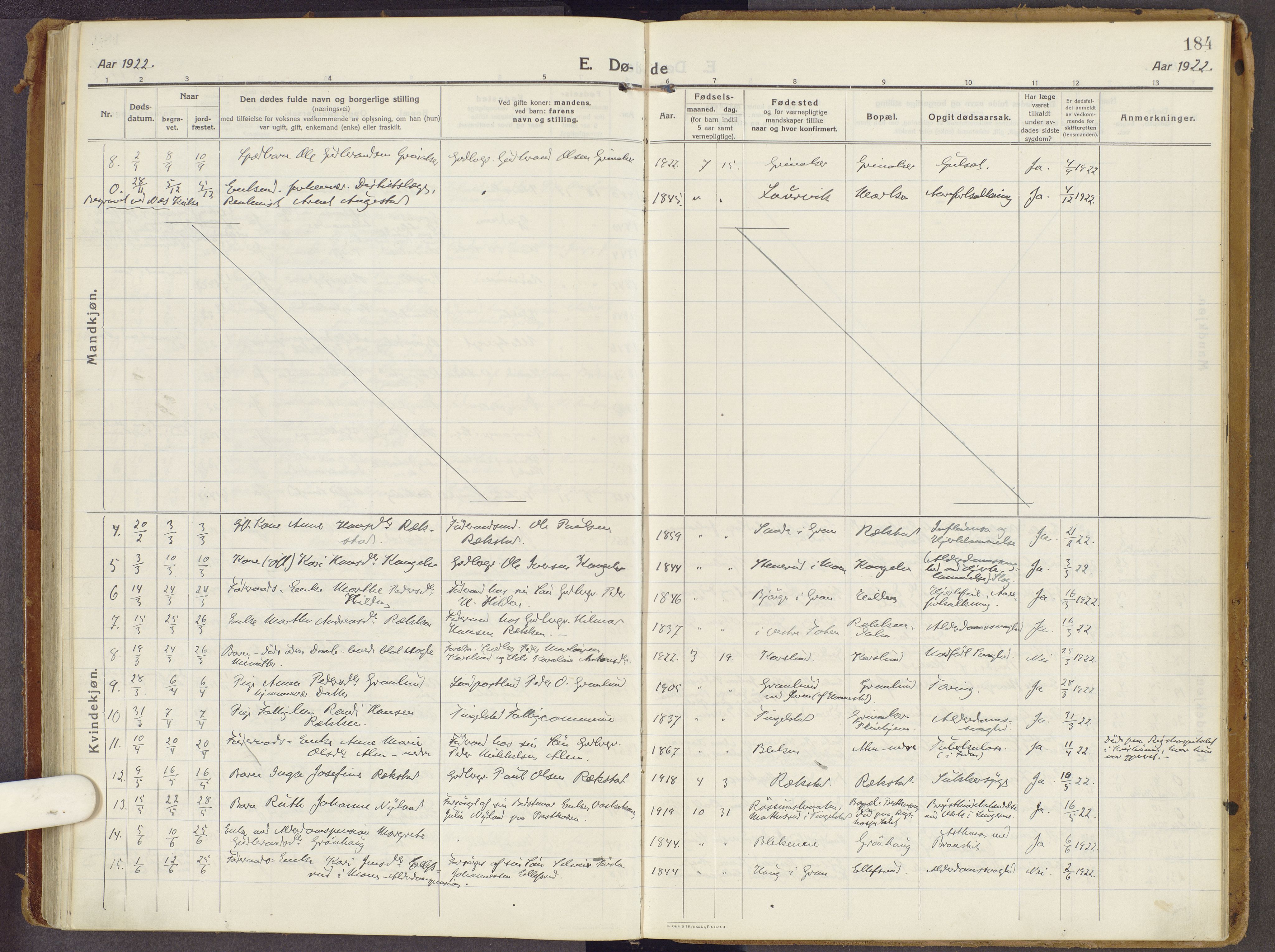 Brandbu prestekontor, AV/SAH-PREST-114/H/Ha/Haa/L0003: Parish register (official) no. 3, 1914-1928, p. 184