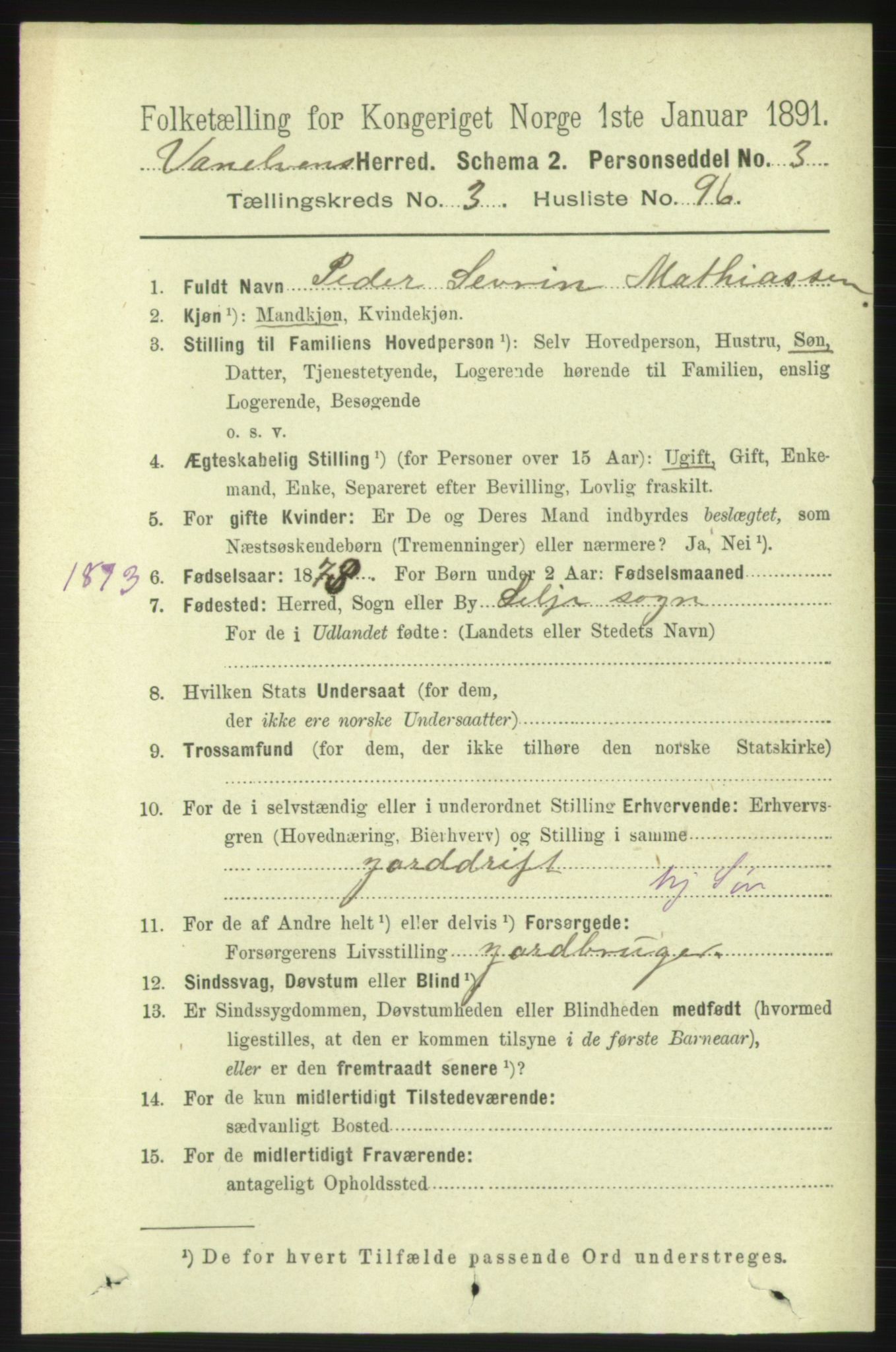 RA, 1891 census for 1511 Vanylven, 1891, p. 1758