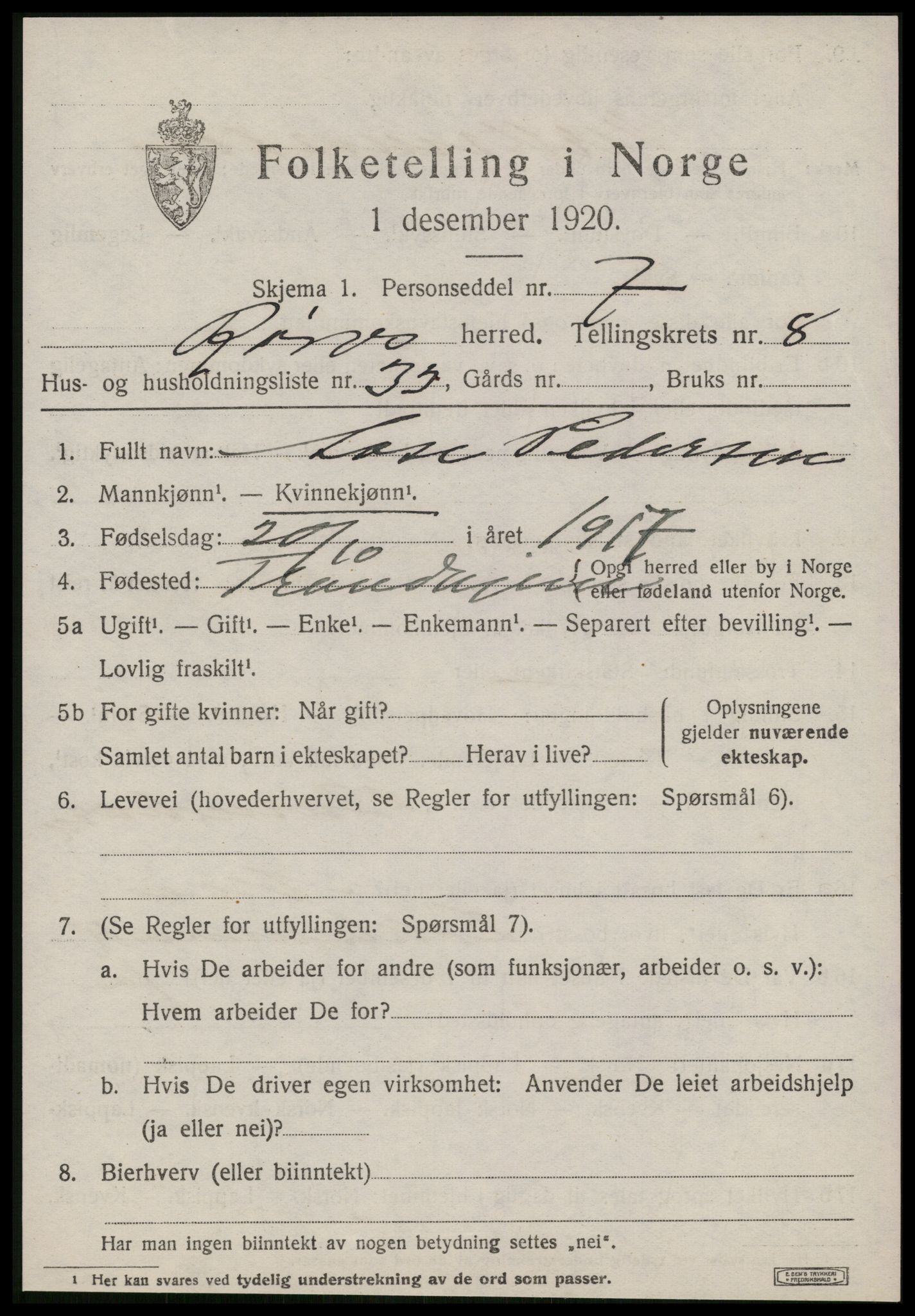 SAT, 1920 census for Røros, 1920, p. 7684