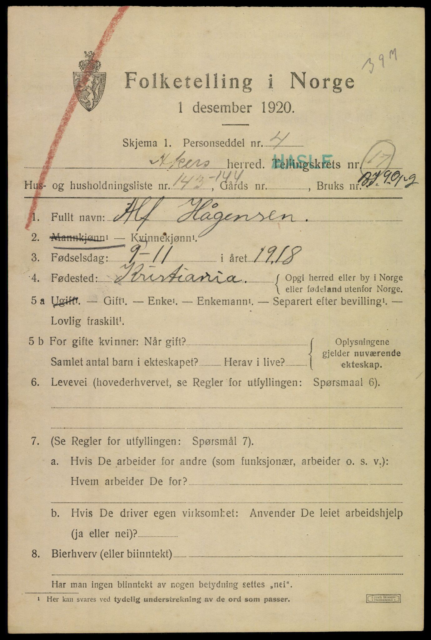 SAO, 1920 census for Aker, 1920, p. 108724