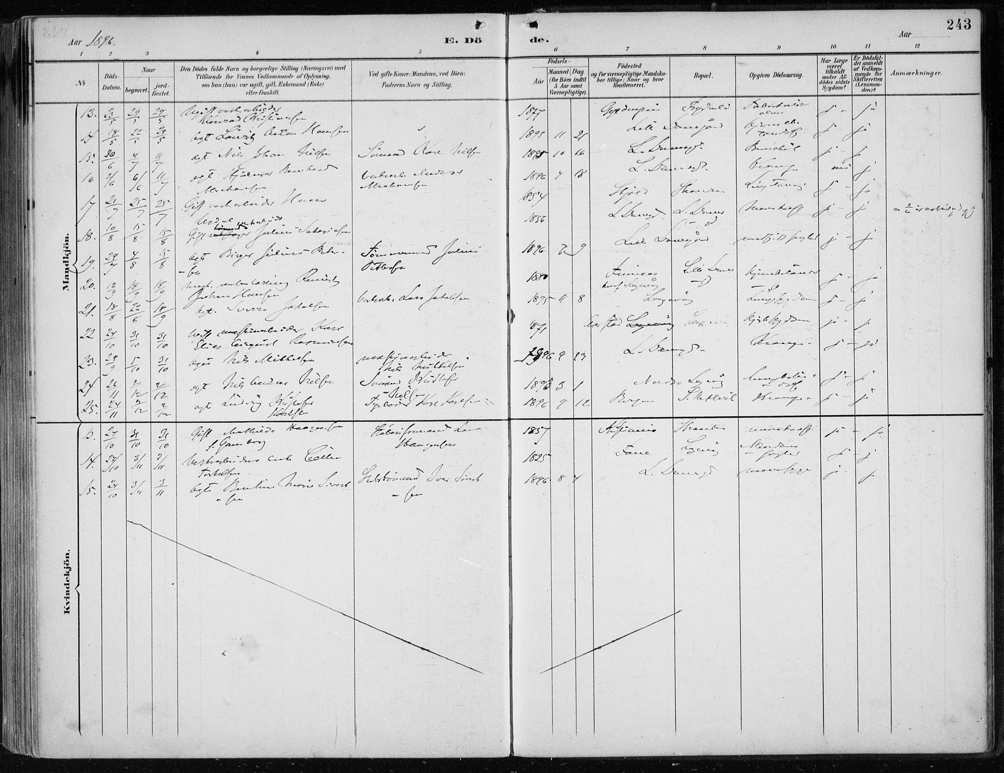 Askøy Sokneprestembete, AV/SAB-A-74101/H/Ha/Haa/Haae/L0003: Parish register (official) no. E 3, 1891-1903, p. 243