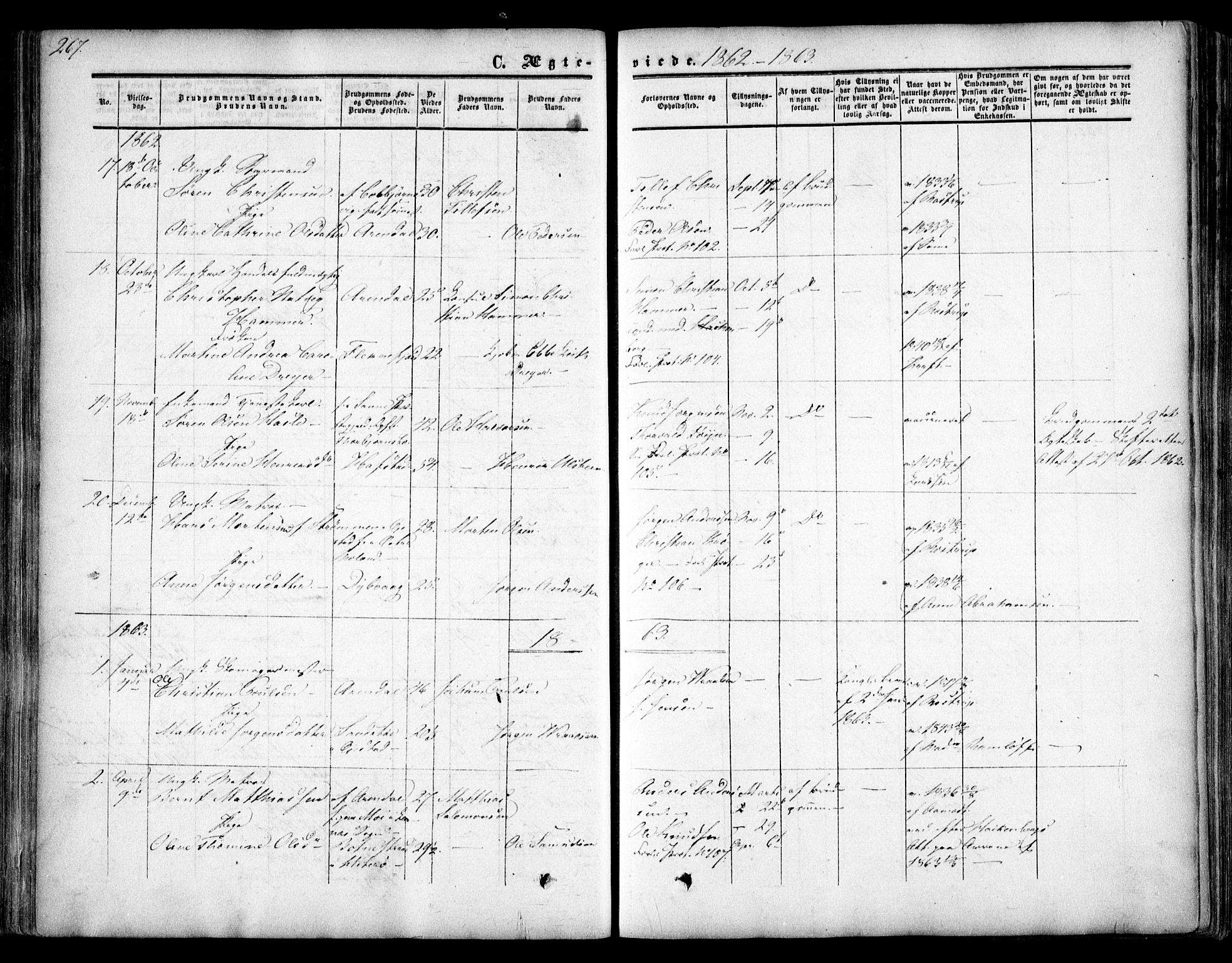Arendal sokneprestkontor, Trefoldighet, SAK/1111-0040/F/Fa/L0006: Parish register (official) no. A 6, 1855-1868, p. 267