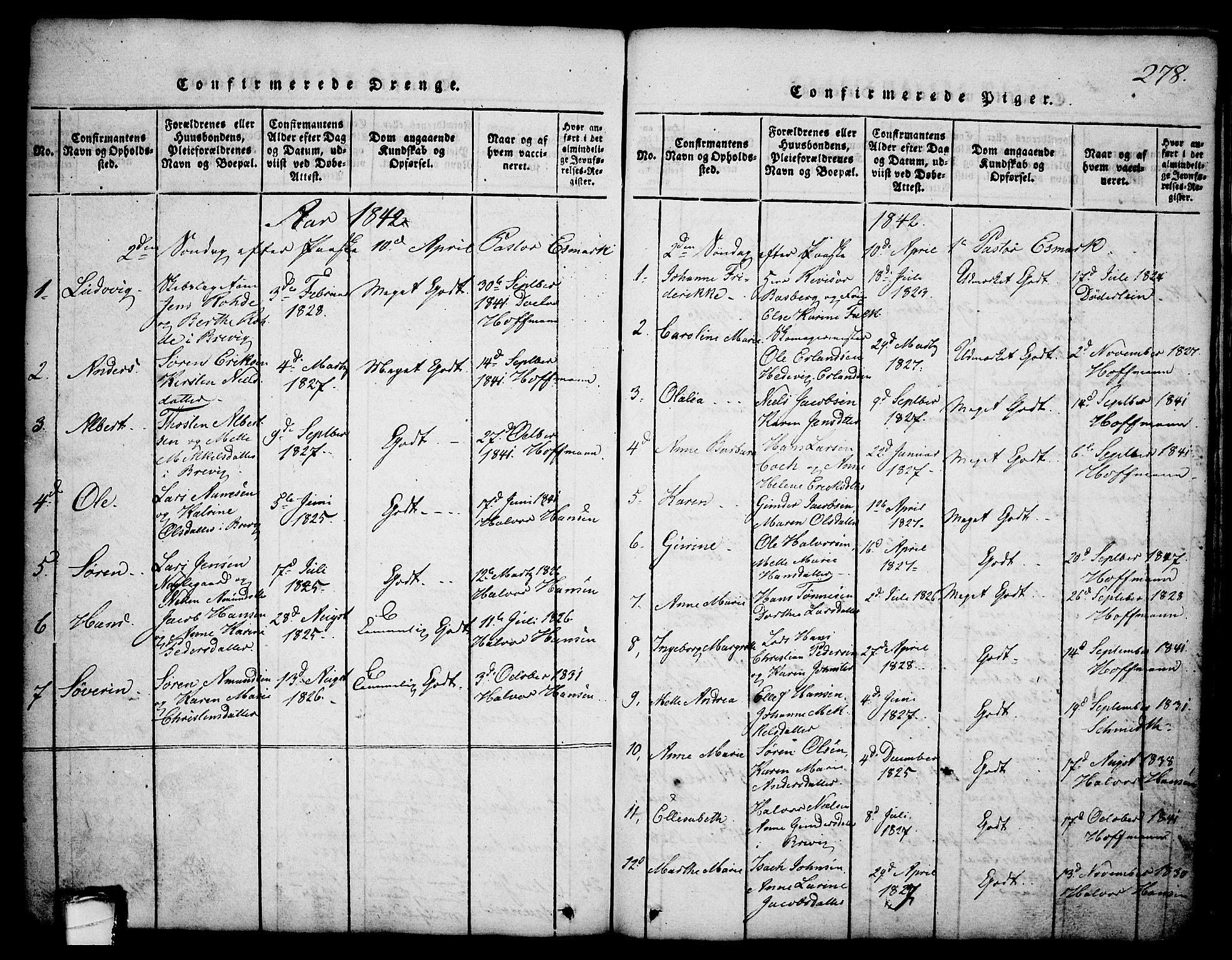 Brevik kirkebøker, AV/SAKO-A-255/G/Ga/L0001: Parish register (copy) no. 1, 1814-1845, p. 278