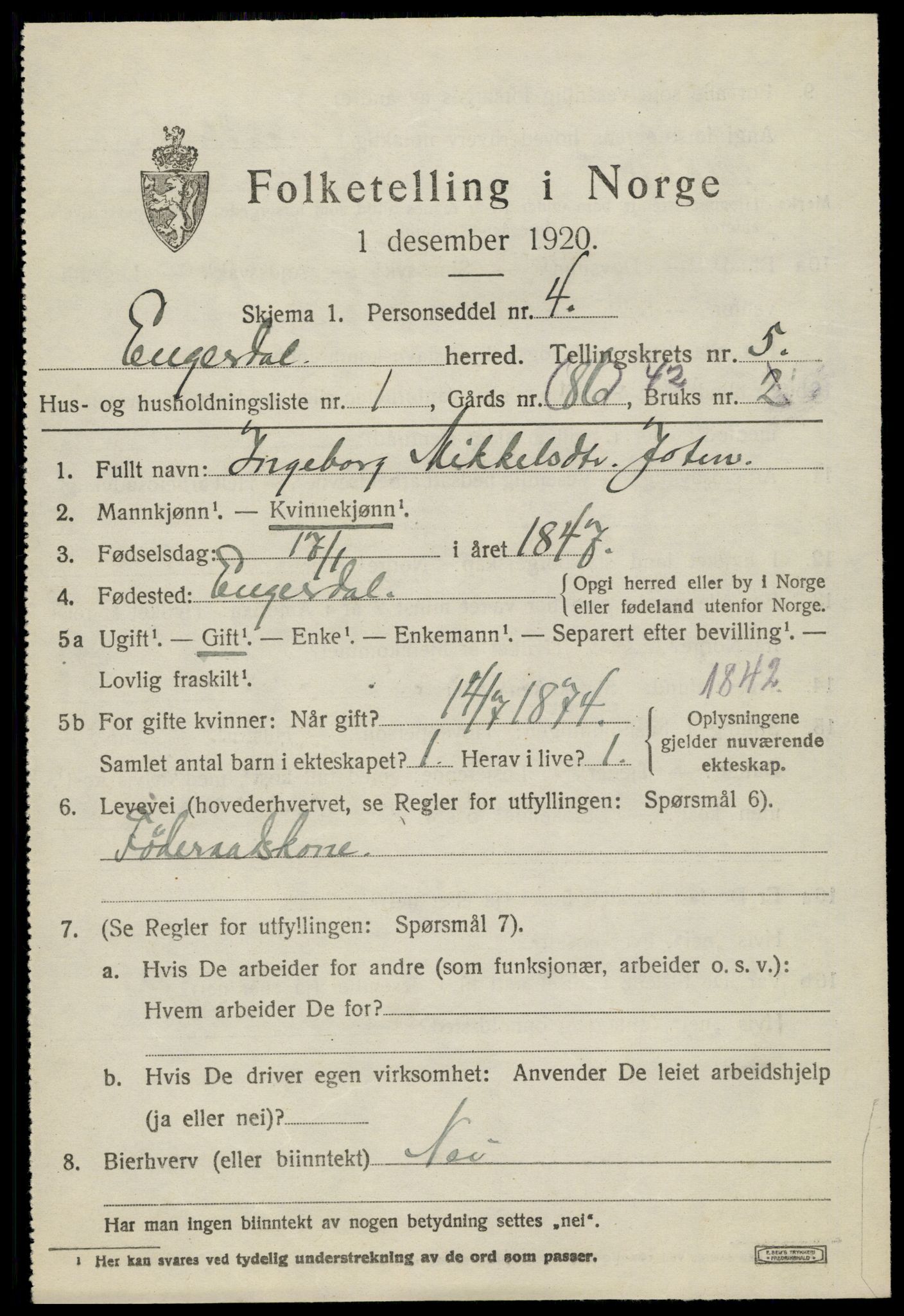 SAH, 1920 census for Engerdal, 1920, p. 2561