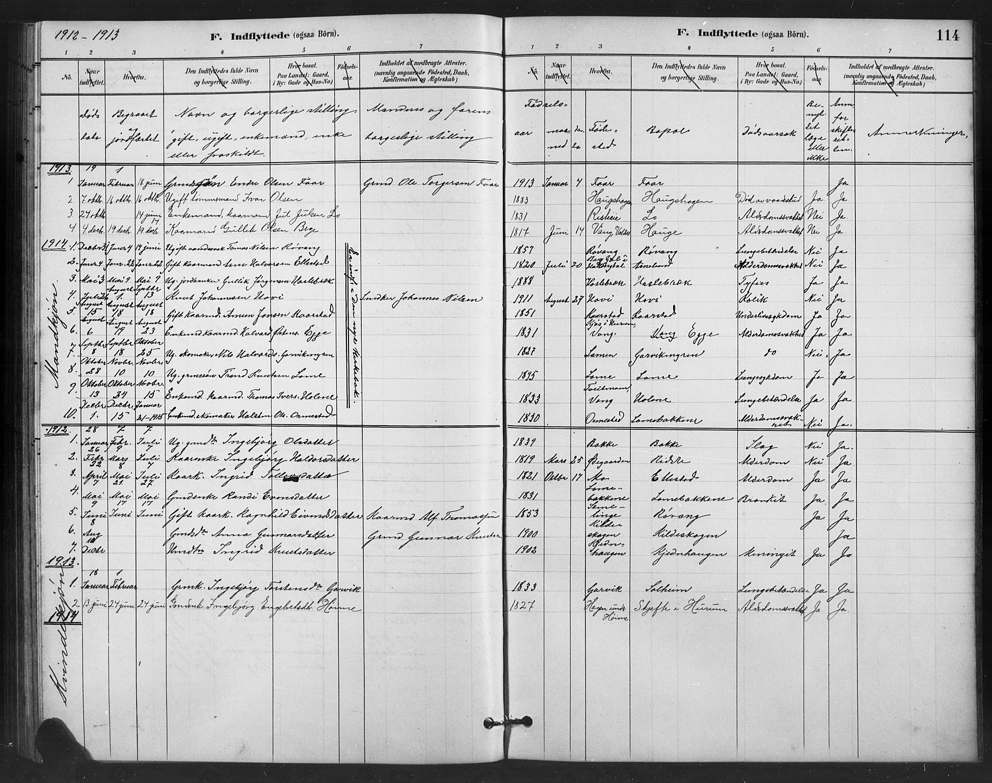 Vestre Slidre prestekontor, SAH/PREST-136/H/Ha/Hab/L0006: Parish register (copy) no. 6, 1881-1915, p. 114